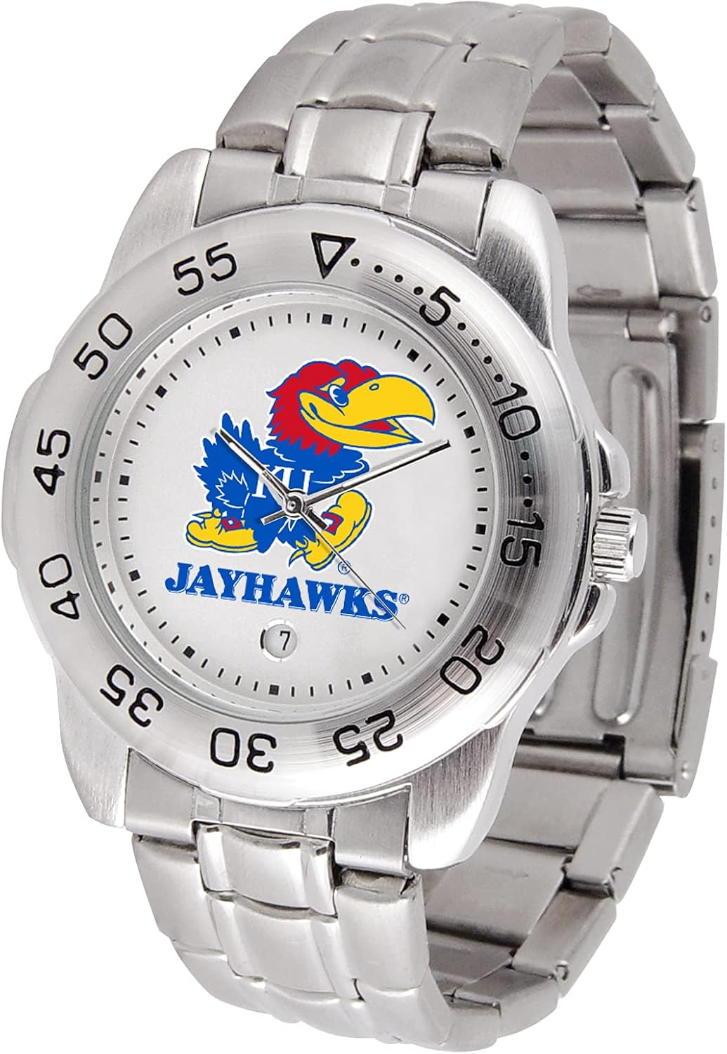 SunTime Men's NCAA Team Sport Watch, 20mm Stainless Steel Strap, Gameday Silver Dial with Date