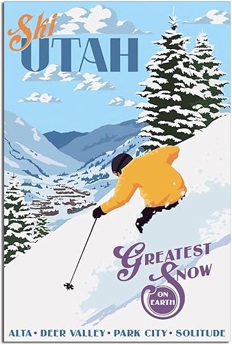 Utah, Alta, Deer Valley, Park City, Pósteres de viaje vintage de esquí de 24 x 36 pulgadas (23.6 x 35.4 in) impresiones artísticas en lienzo para