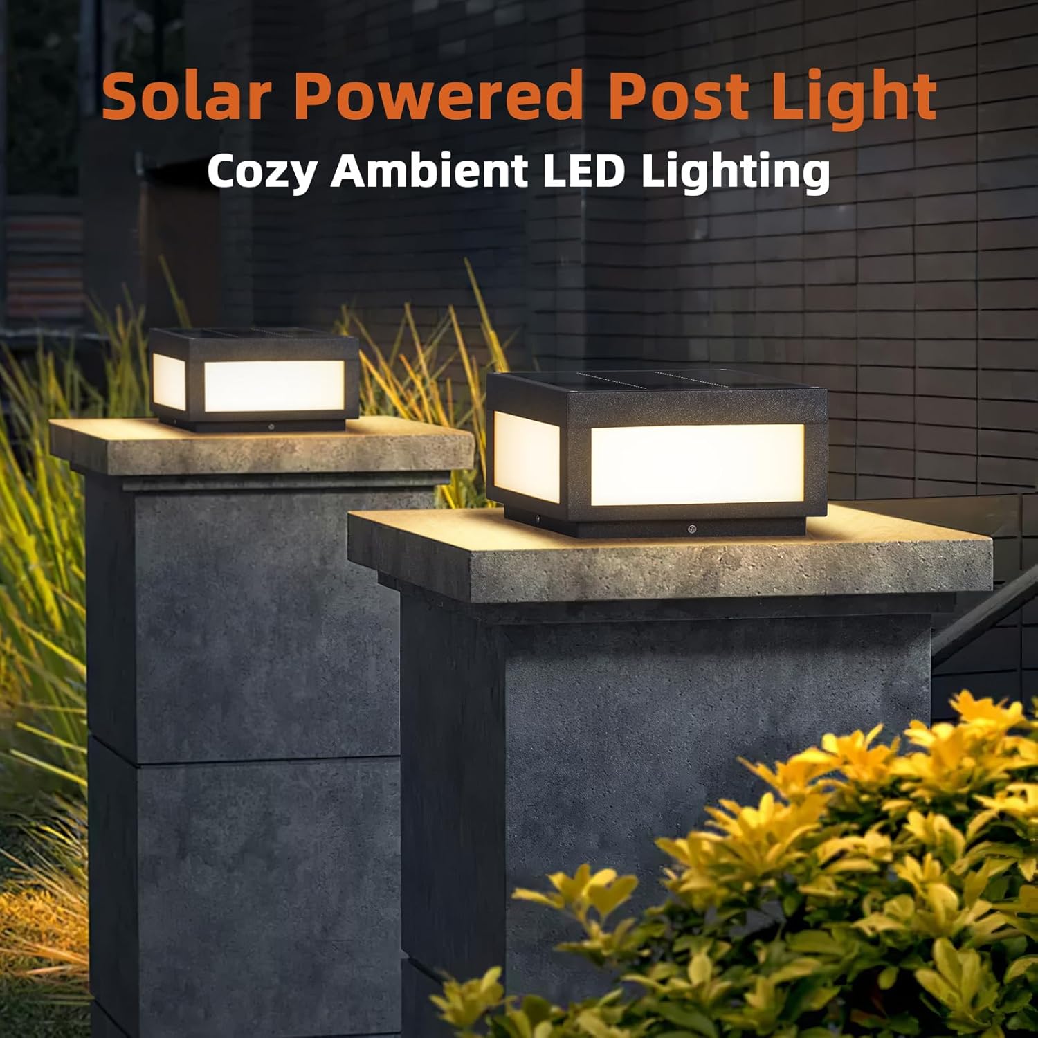 Solar Pillar Lights Outdoor, 9.84" Modern Post Light Dusk to Dawn, Solar Column Lamp IP54 Waterproof with E26 Bulb, 3000K LED Fence Deck Cap Lights Lantern for Patio Garden Decoration(Grey)