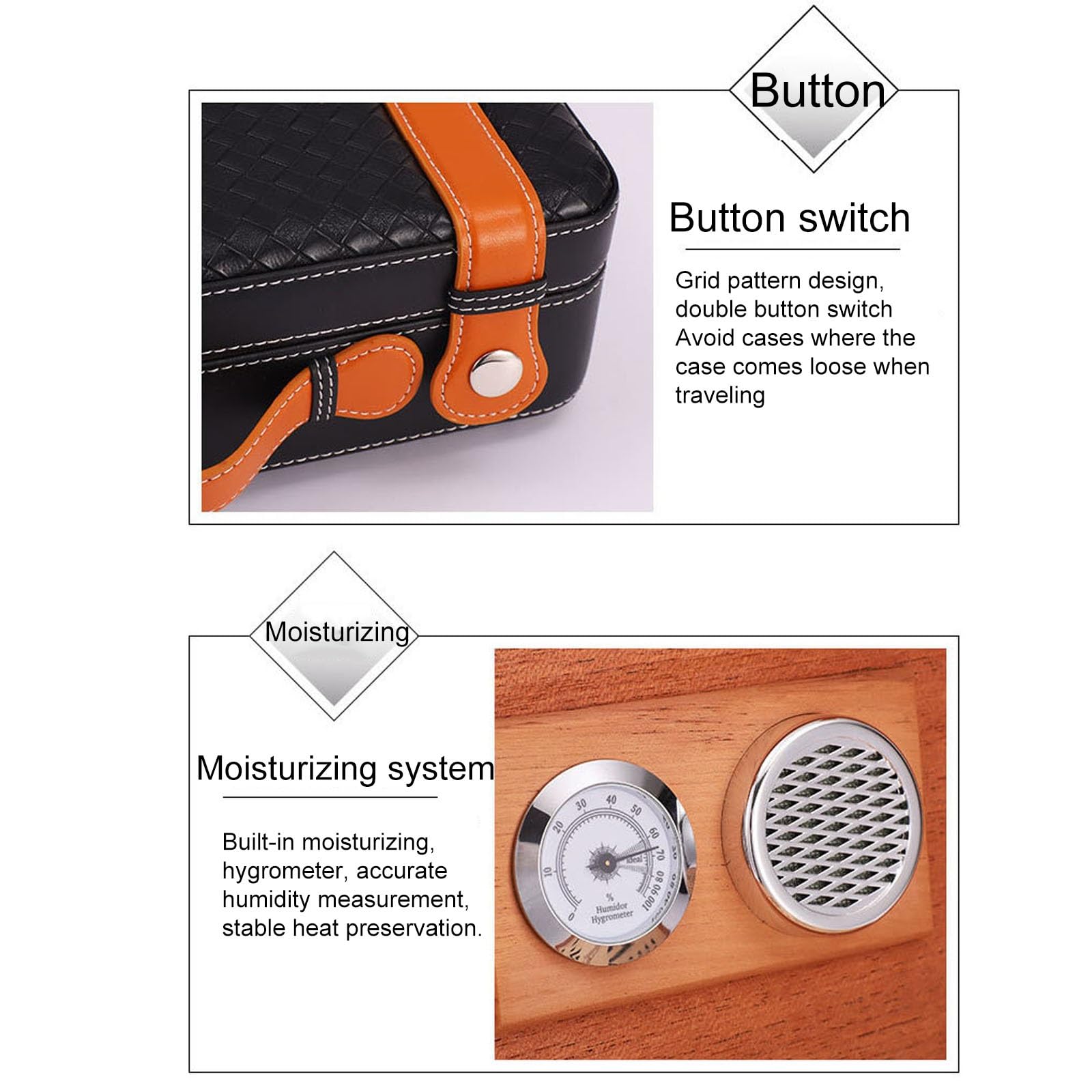 Humidor Sigari,Set Umidificatore per Sigari da Viaggio Portatile, Igrometro Magnetico Interno E Legno di Cedro, Custodia per Umidificatore per Sigari da Viaggio, per Natale, Compleanno, Affari
