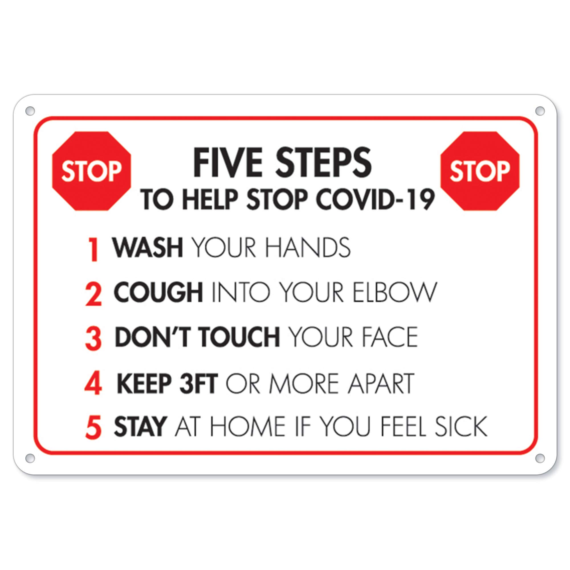 Notice Sign - Five Steps to Help Stop COVID-19 | Plastic Sign | Protect Your Business, Municipality, Home & Colleagues