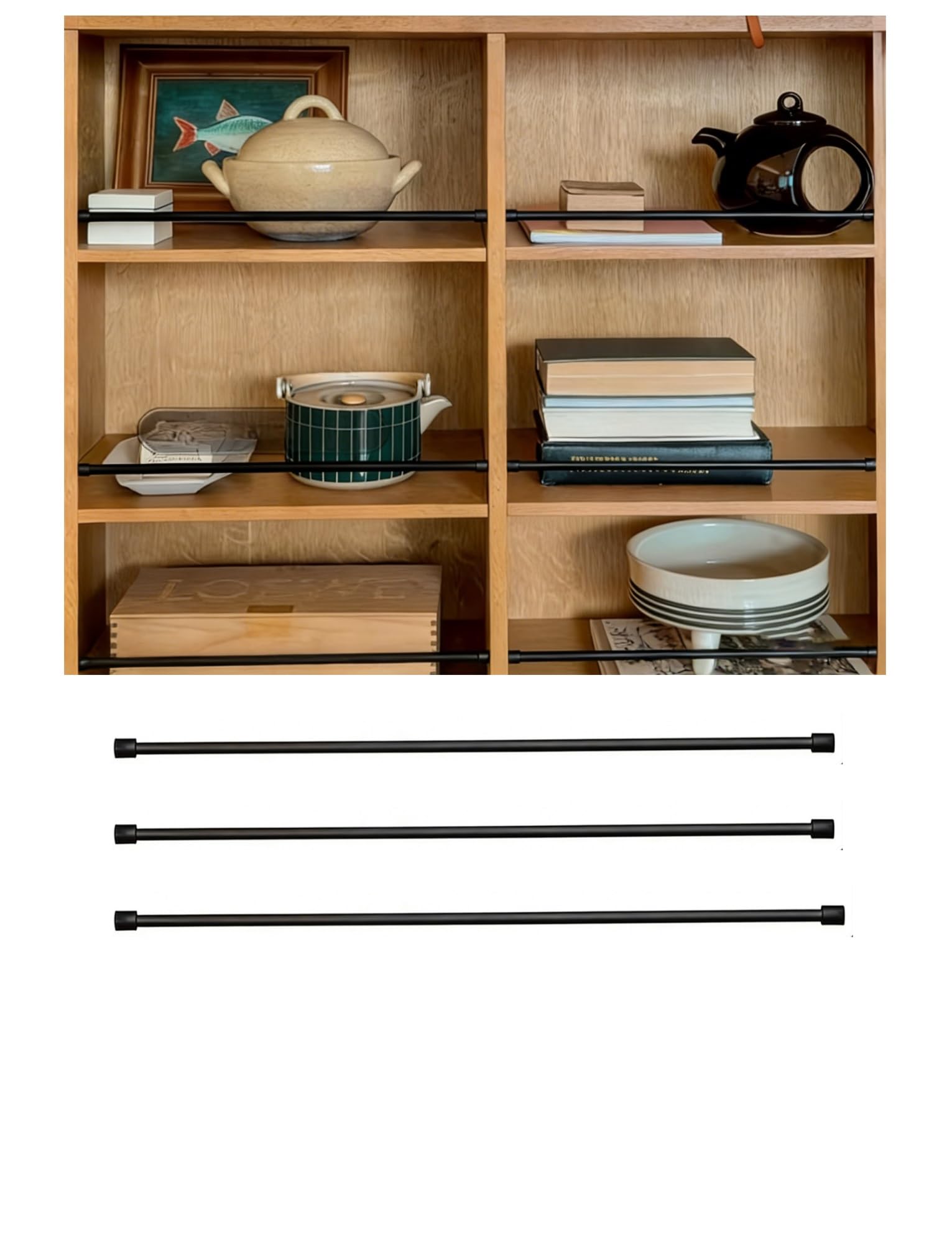 MRVAKDYDI Long Floating Shelf Railing Rod, Aluminum Alloy Shelf Guard Rail for Cabinet, 8-38 Inches, Round Rod, Metal Gallery Bar(34 inch)