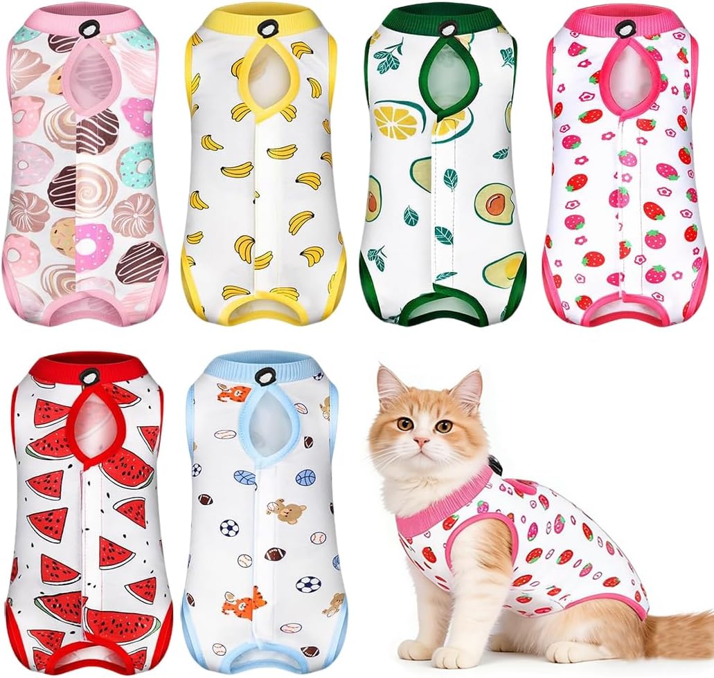 6 Set Cat Recovery Suit for Spay Abdominal Wounds Cat Kitten Surgery Suit E Collar Alternative Pajama Kitty Clothes Cats Surgery Recovery Suits Female Cone of Shame Alternative for Cats Anti Licking