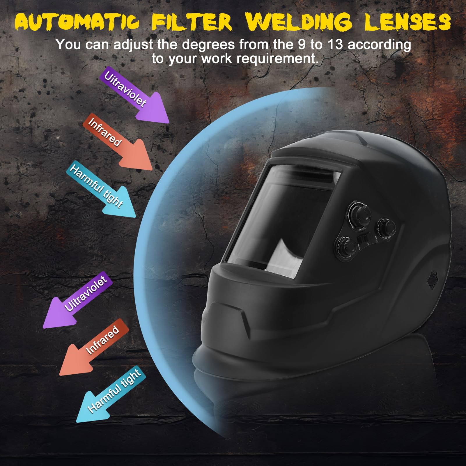 Careta Soldar Vista Grande Verdadero Accionado por Energía Solar, Casco De Soldadura con Oscurecimiento Automático, Casco De Soldador Oscurecimiento Automático con Vista Lateral, para TIG Mig ARC