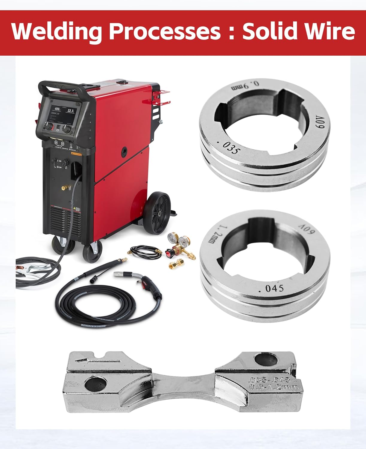 Drive Roll Kit 035" 045" Replace for KP1696-1, for Solid Wire, Compatible with Lincoln Power MIG 216, 255XT, 350MP, LN-15, Power feed 25M, LF-72, LN-25 PRO, LN-25 PRO Dual Power (V-Groove .035 & .045)