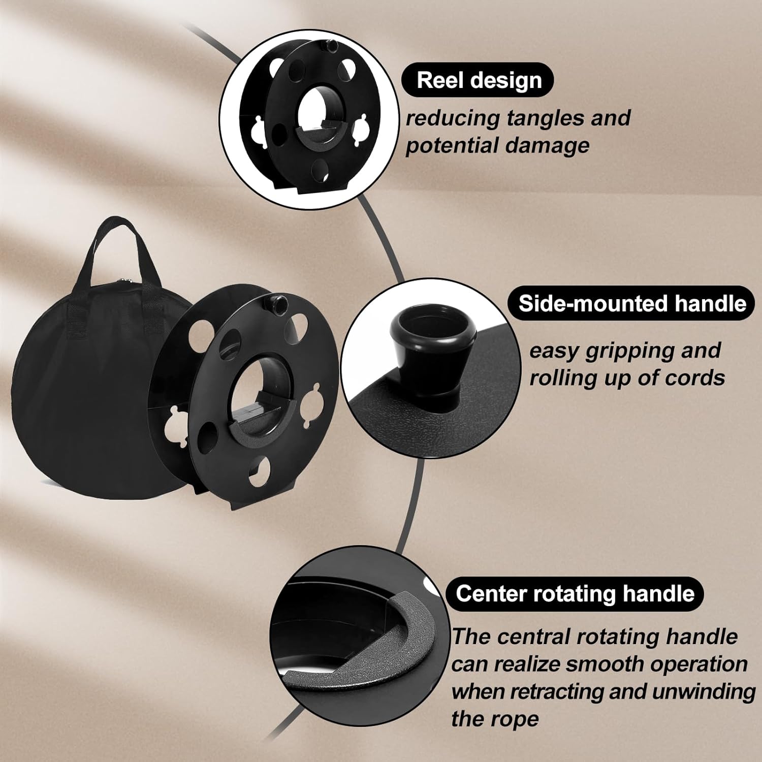 Portable Heavy Duty Cord Storage Reel 1 Pack Easy to Use with Center Rotating Handle 100 Feet for Outdoor Activities
