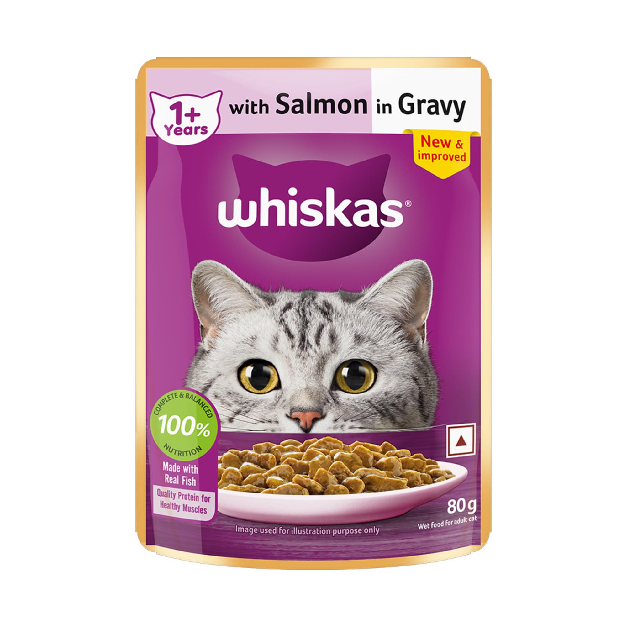 Adult (1+ Years) Wet Cat Food, Salmon in Gravy, 80 g Hydrating Food Made With Real Fish, 100% Complete & Balanced Nutrition for Adult Cats