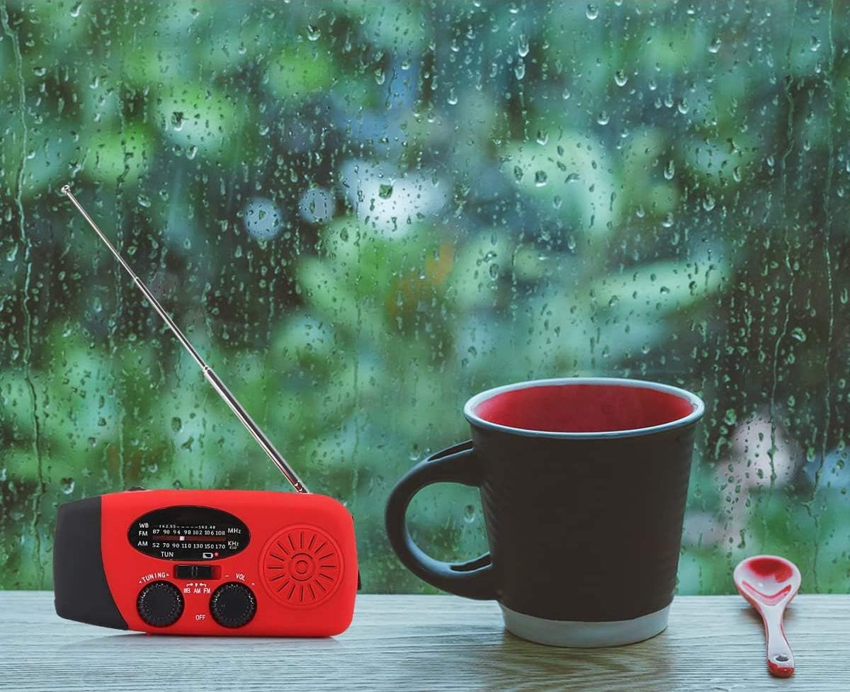 Emergency, LED Flashlight Hand Crank Radio, Mini Portable Solar Radio AM/FM NOAA Weather Radio, 1000mAh Power Bank USB Charger for Smart Phone(Red)