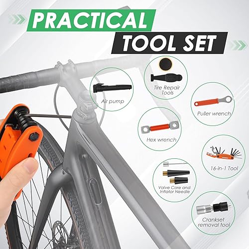 Miniatura 4 de Kit de bolsa de reparación de bicicletas, kit de reparación de bicicletas portátil para acampar y viajar, juego de herramientas de bicicleta con