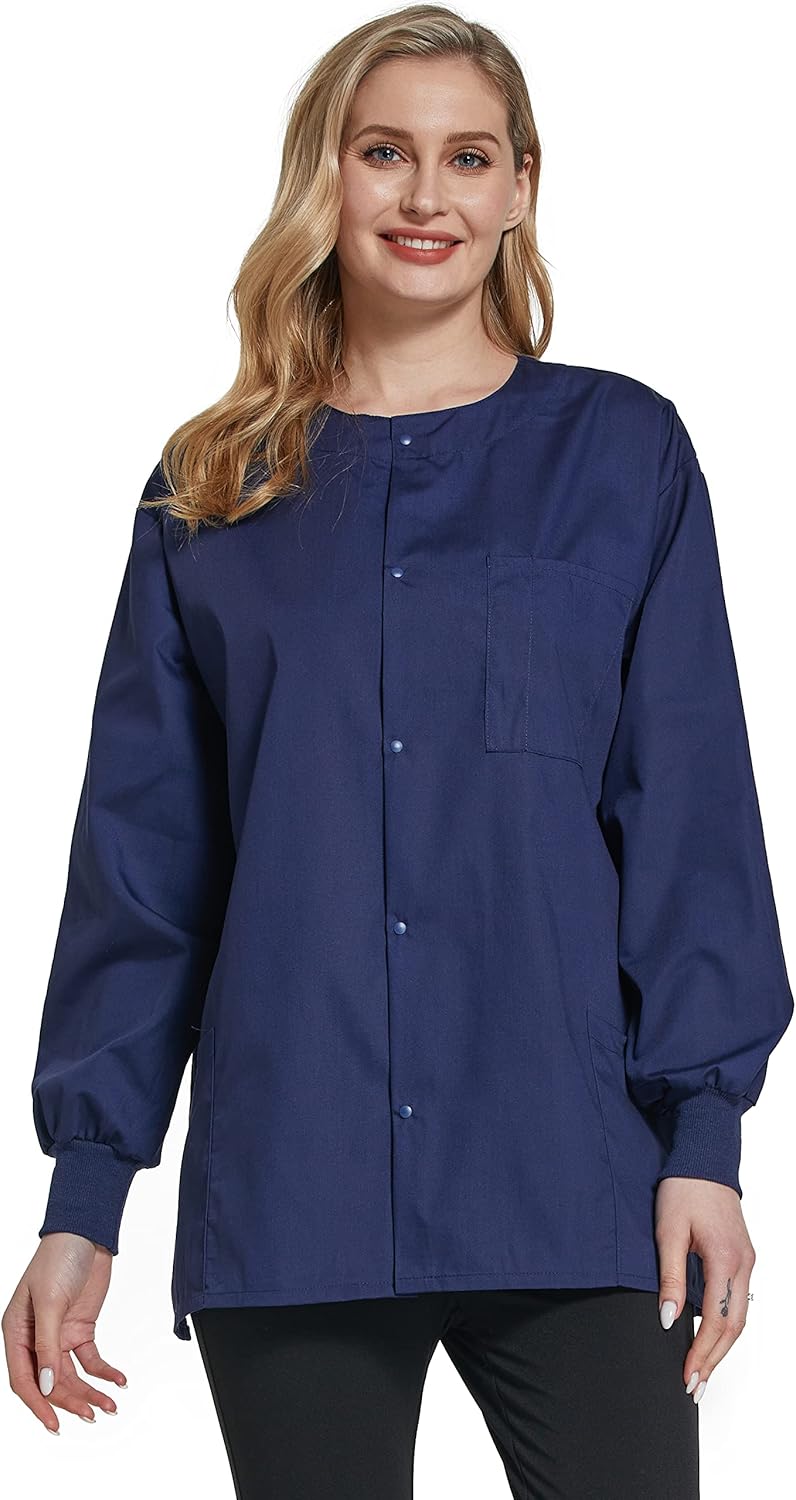 VOGRYE Workwear Professionals Women Warm Up Scrubs Jacket Snap Front