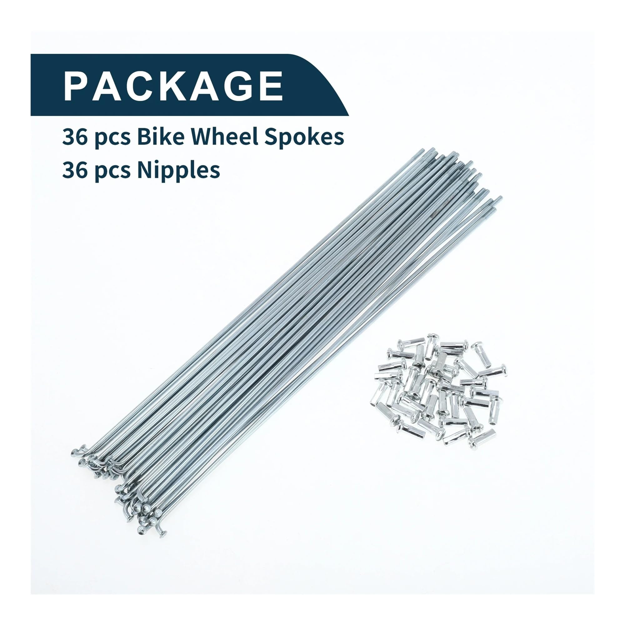 Set zincato 13G per raggi di bicicletta, 173-265 mm, set di nippli argentati per riparazione ruote MTB bici da strada (36 pezzi, 233 mm)