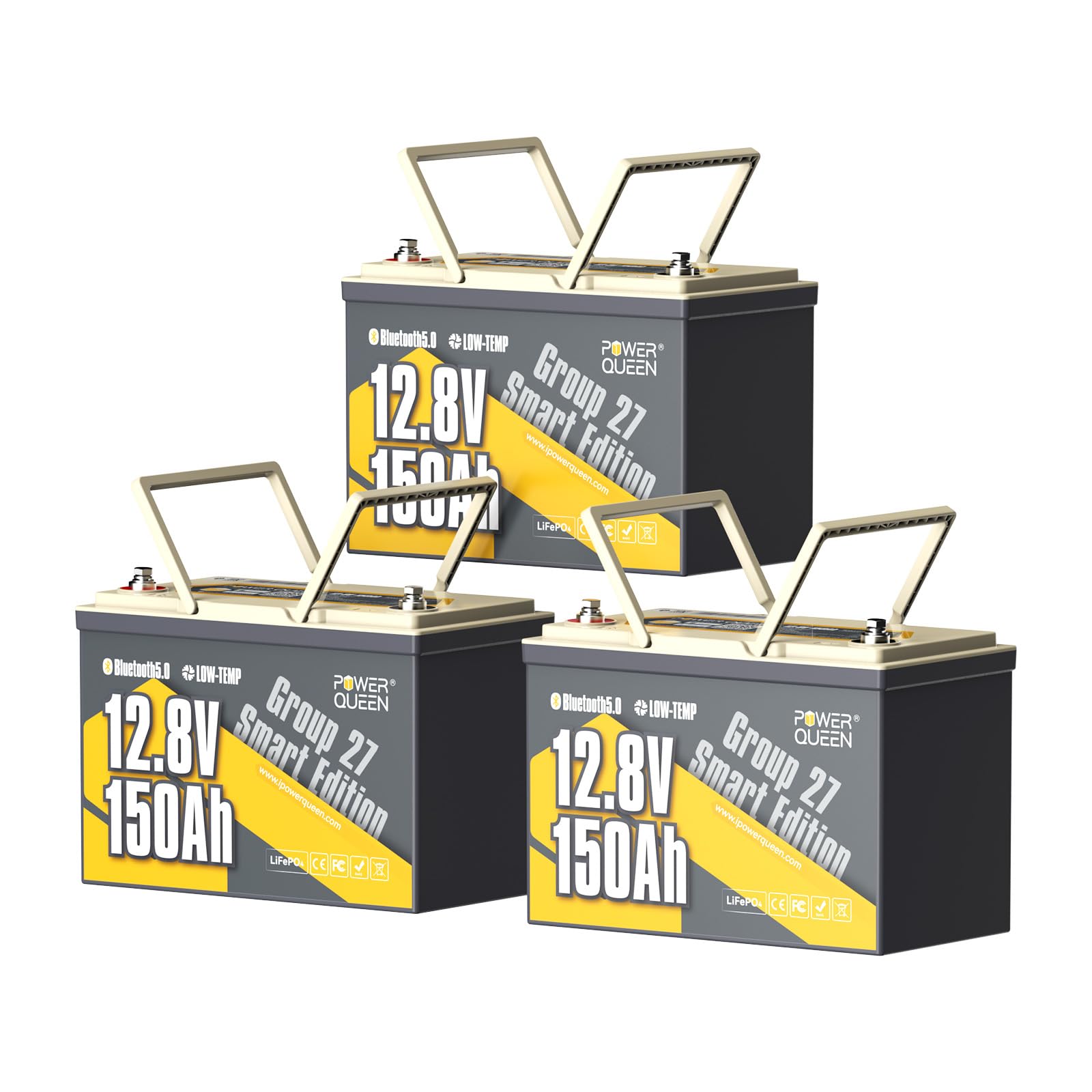 Power Queen 12V 150Ah LiFePO4 Lithium Battery Bluetooth for Marine, RVs