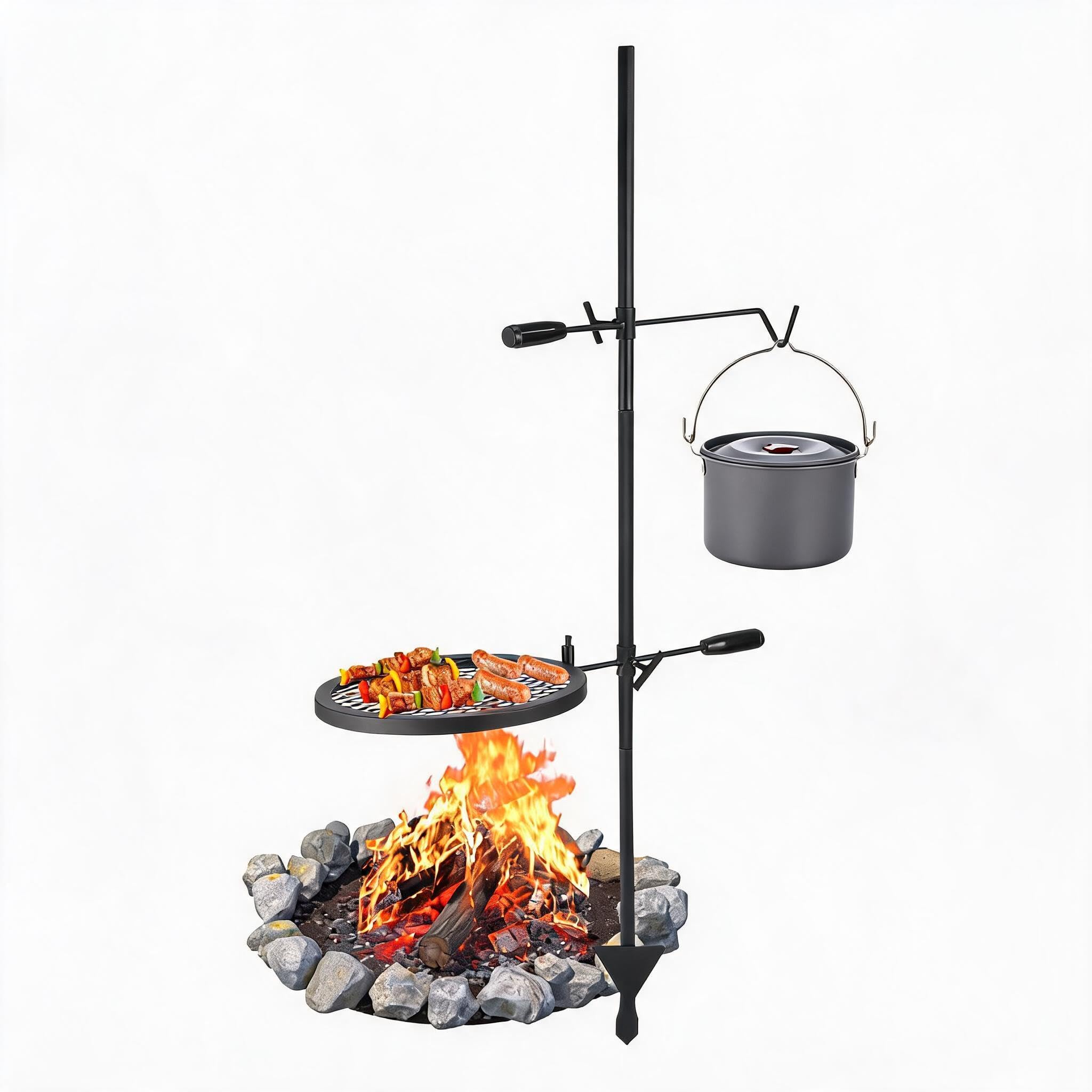 Djioyer 24.4*24.4 Campfire Grill & Griddle 360° Swivel Folding Fire Pit Cooking Grate With 600°F Protective Coating Portable Bbq Grill For Picnics Outdoor Camping Garden Backyard Hiking Includes Carry Bag