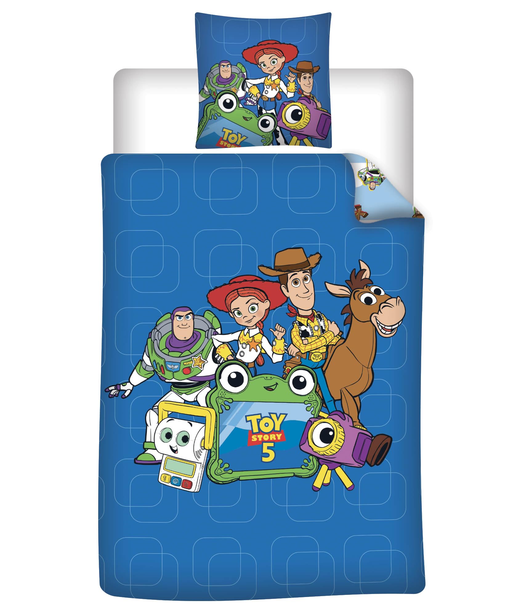 Toy Story 5 Pościel 140x200 + Poszewka 65x65 Woody Buzz Jessie Chudy Byk | Odwracalna pościel jednoosobowa | Polibawełna szybkoschnąca | Disney Pixar oficjalna | 3-10 lat | Prezent