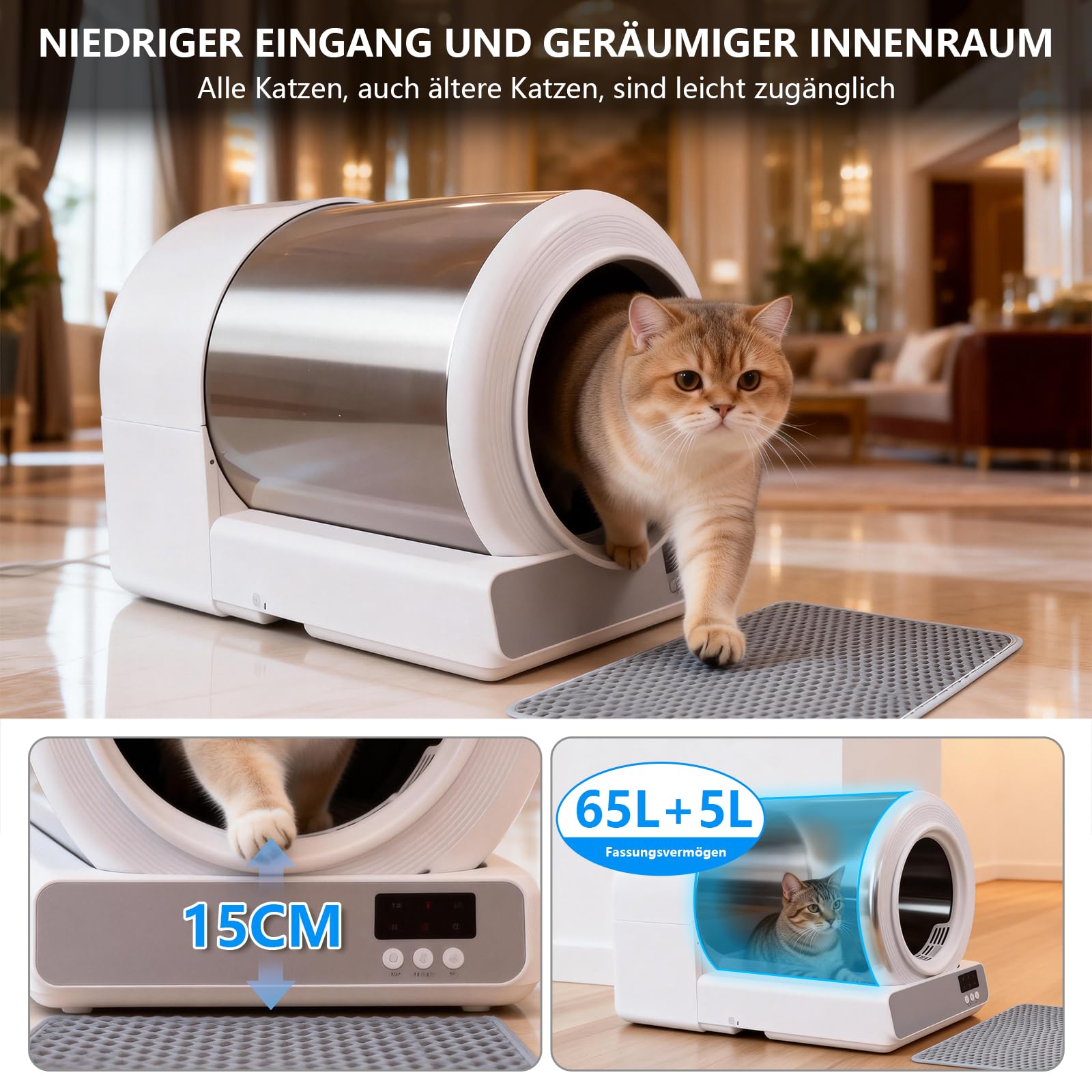 YEGUO Katzenklo Selbstreinigend Edelstahl Katzentoilette Elektrisches