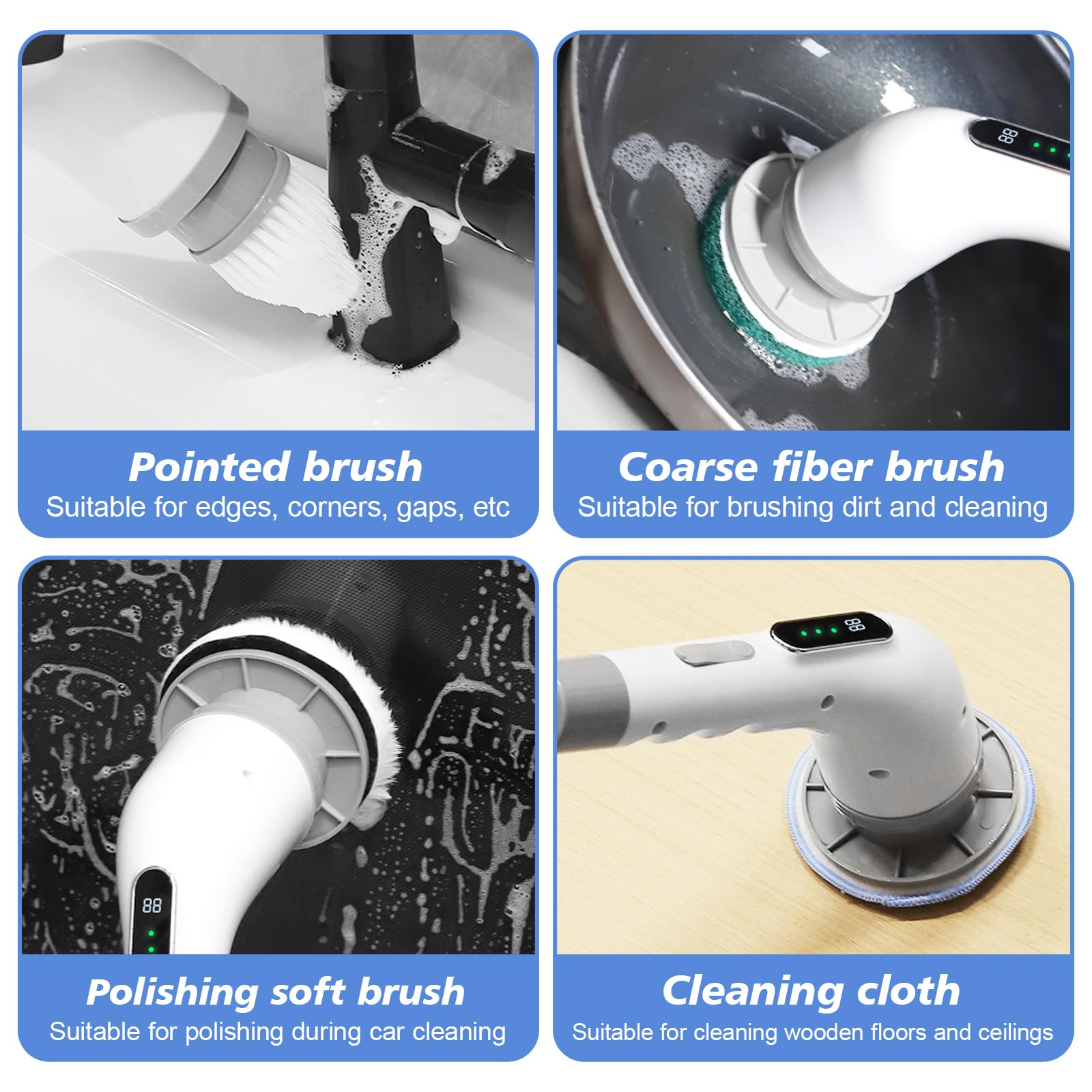 Cepillo Electrico Limpieza hogar, 9 en 1 Cepillo Limpieza Electrico, Gran Potencia con 3 Velocidades Ajustables, Electric Cleaning Brush para Baño, Suelo, Cocina, Coche, Azulejos