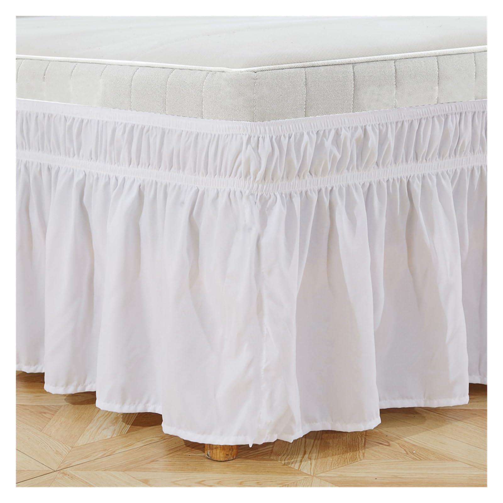 Cubre Canape 150x190 Falda de Cama elástica con Volantes, cómoda, Envolvente, Resistente a la decoloración, Faldas Color sólido, Doble tamaño Queen King(White,Queen)