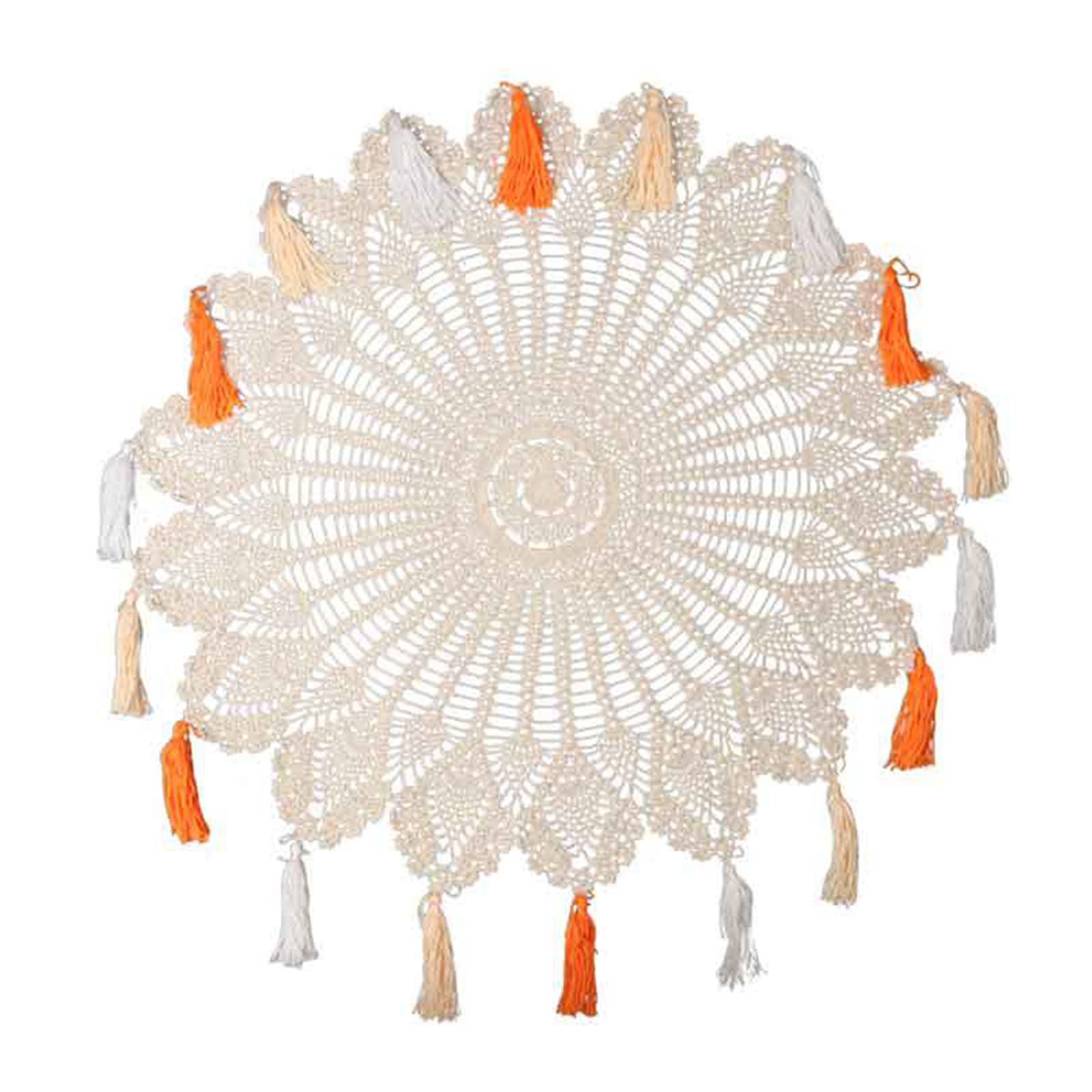 Centrotavola Rotondo In Cotone Beige Fatto A Mano All'uncinetto - Set Da 2 Pezzi Da 40 Cm Per Decorazione Tavola Vintage