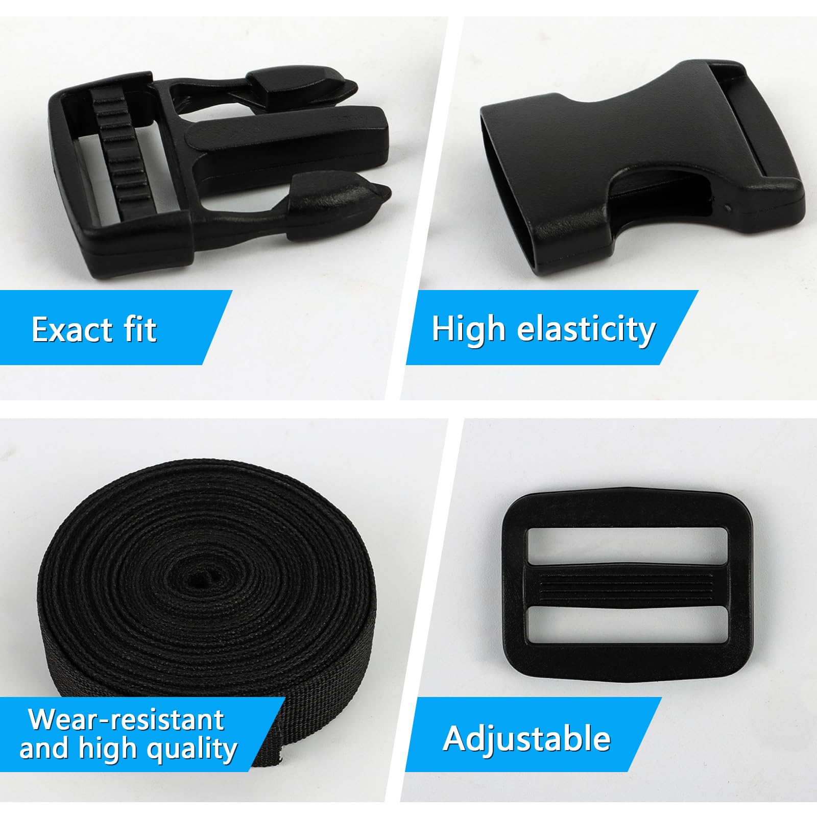 Sangle Nylon Robuste 25 Mm X 10 M Noir + 15 Boucles + 15 Tri-Glides – Idéale Pour Sacs, Tentes, Bricolage Et Arrimage