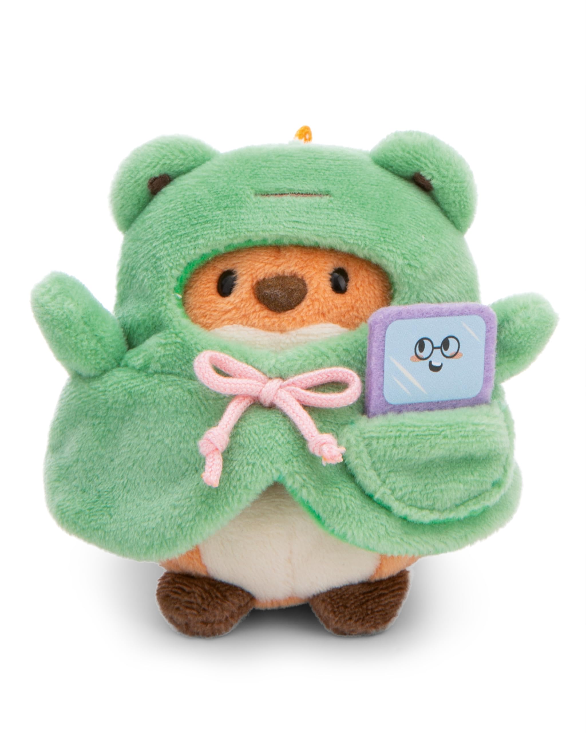 NICI soft toy fox Geeks 8cm with video game and frog costume in gift box 8,5x6,5x10cm red
