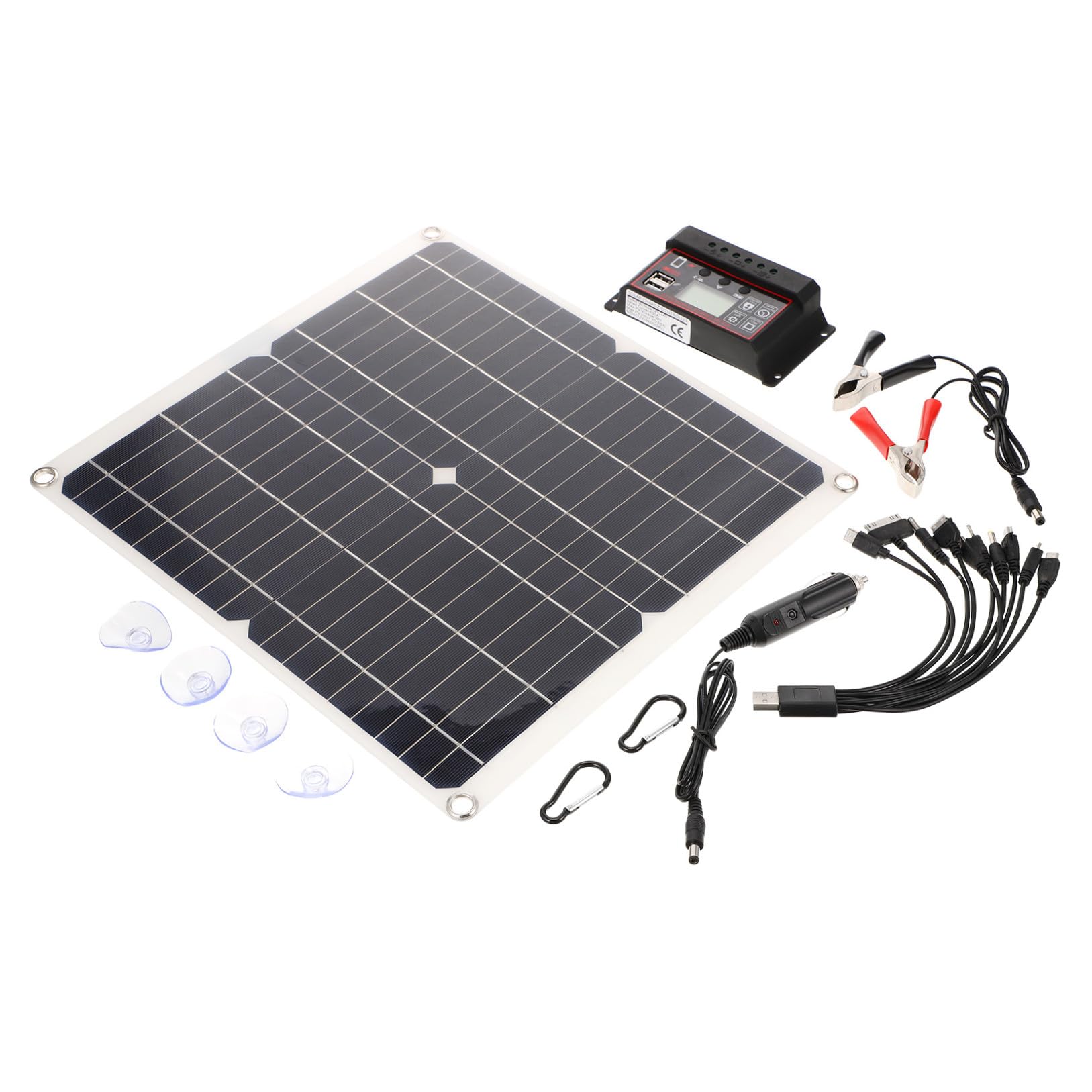 KOMBIUDA Kit Panneau Solaire Portable Monocristallin Flexible avec Contrôleur Chargeur Solaire Extérieur Léger pour Camping Randonnée Urgence