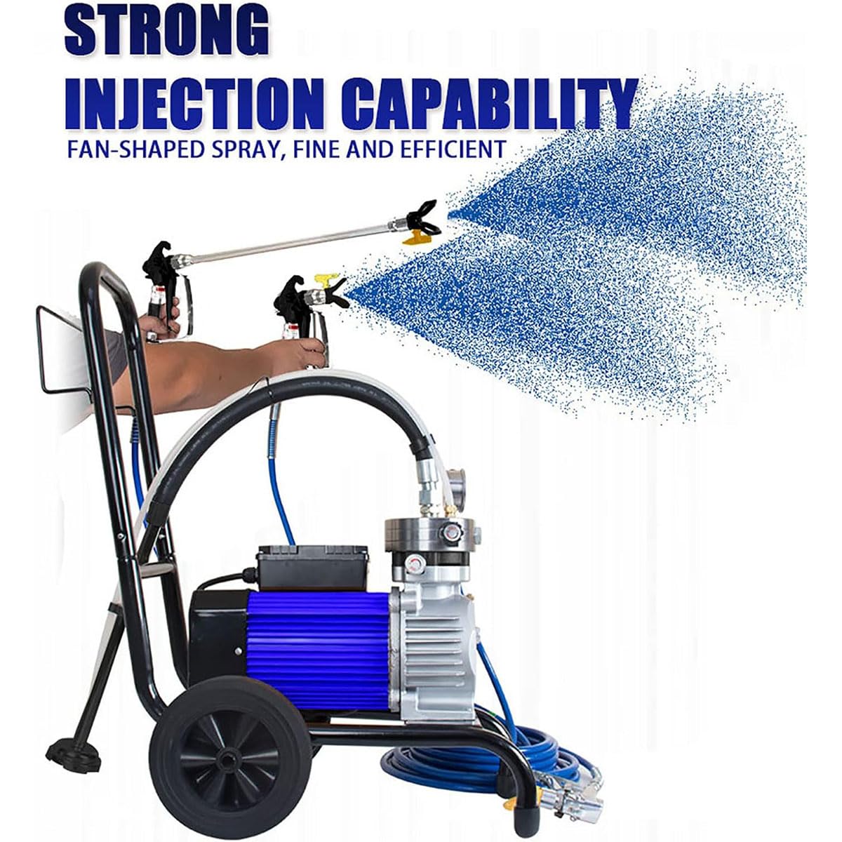 Pulverizador de pintura sin aire, máquina de pintura eléctrica de 1500 W con carro, tubo de alta presión, spray motorizado de 4 l/min para paredes interiores y exteriores del hogar