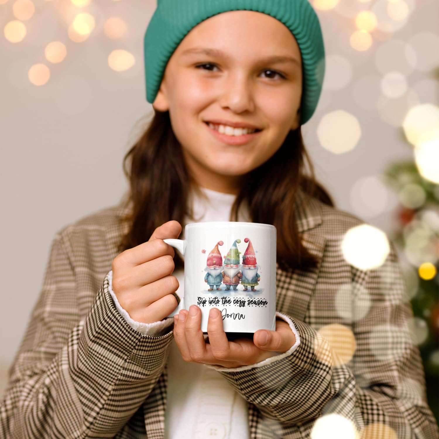 Personalized Three Gnomes Sip Into The Cozy Season Coffee Mugs, Customized Name Gnome Mugs, Gnome Tea Cups, Gnome Ceramic Travel Mugs, Coffee Mug Gifts For Christmas, New Year