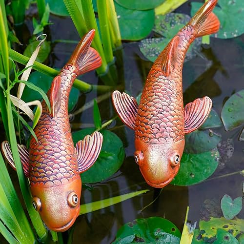 Miniatura 5 de Estatuas de Jardín de Peces Koi de Cerámica Antigua - Juego de 2  Exquisitas Esculturas de Peces para Exteriores, Patio, Estanque y Decoraciones de