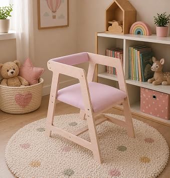 Montessori Ah ap Aktivite Sandalyesi   Minderli, Ergonomik, Masif G vde, Oval Kenar, 48 45 26 cm Pembe Minder