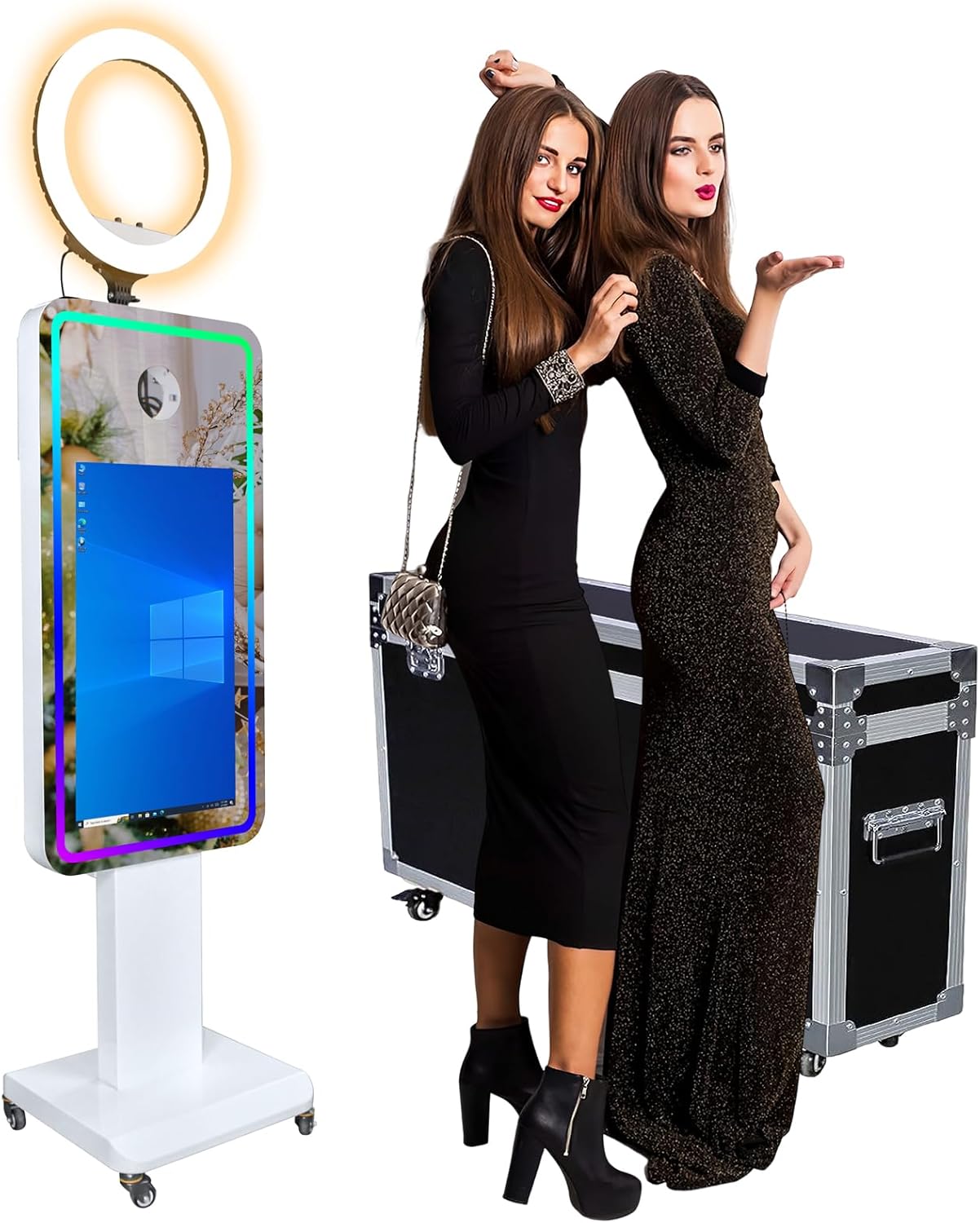 Mirror Photo Booth with 21.5" Touchscreen, APP Control & Instant Printing, Portable DSLR Photo Booth Includes RGB Ring Light & Flight Case for Wedding Parties Events (Photo Booth)