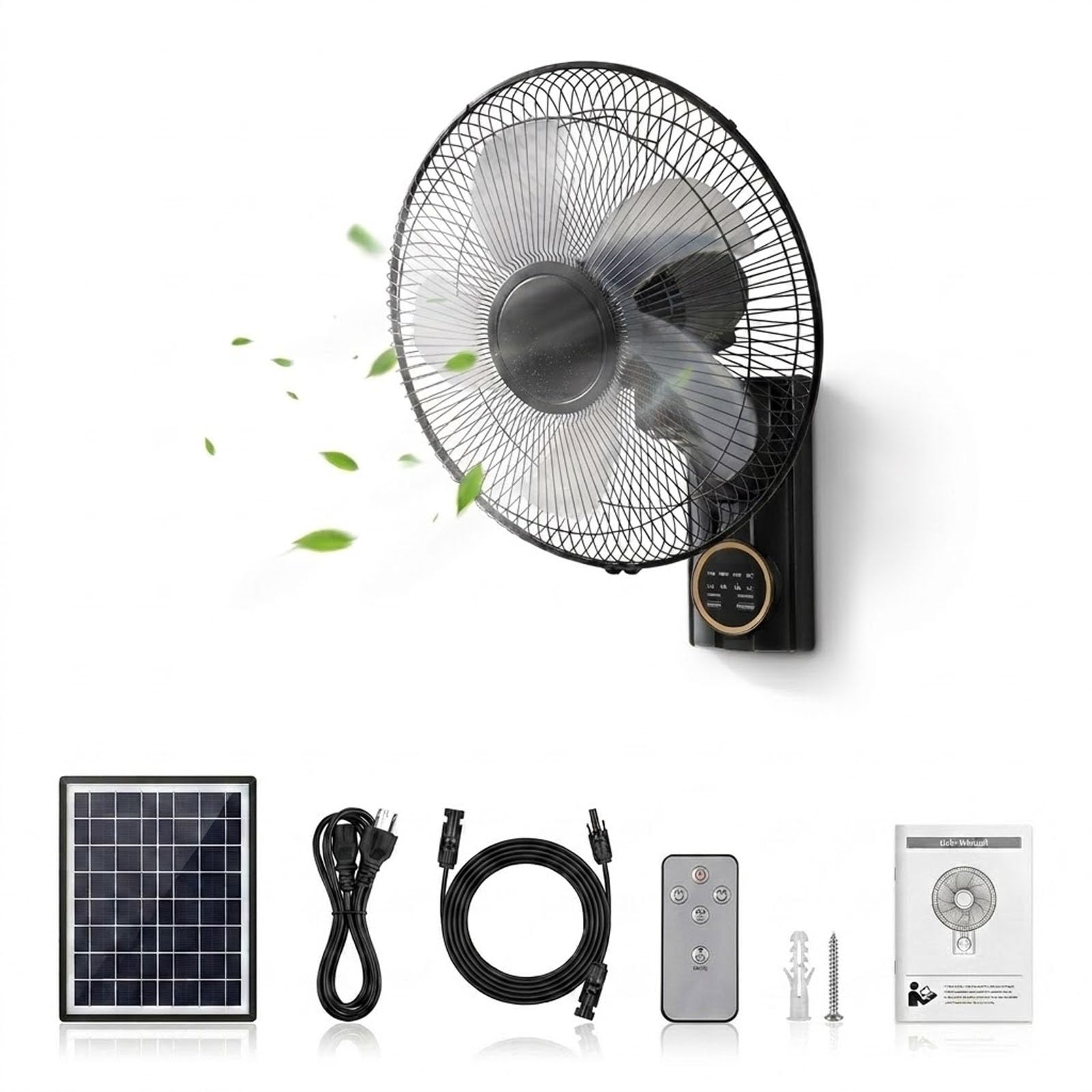 Generico Ventilatore da Parete Solare Esterno | Doppia Alimentazione, Cavo 5m, Impermeabile, Oscillante con Telecomando per Garage e Officina