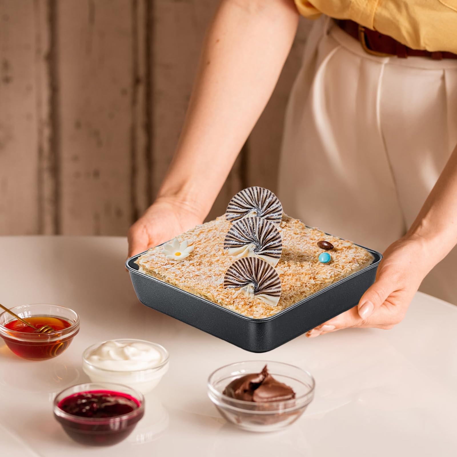 2 Piezas Moldes Cuadrados para Hornear, Molde de Horno Cuadrado, Platos Cuadrados con Revestimiento Antiadherente, para Hornear Postres, Dulces Caseros Al Horno, Moldes para Brownies