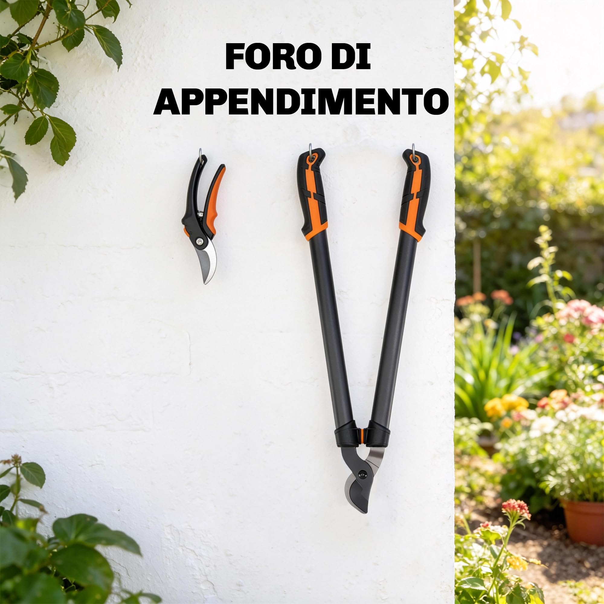 Outsunny Set Attrezzi da Giardinaggio 2 Pezzi con Troncarami e Cesoie per Siepi da 69.5 cm, Forbici da Potatura con Impugnatura Morbida e Blocco di Sicurezza, Leggero e Compatto, Arancione