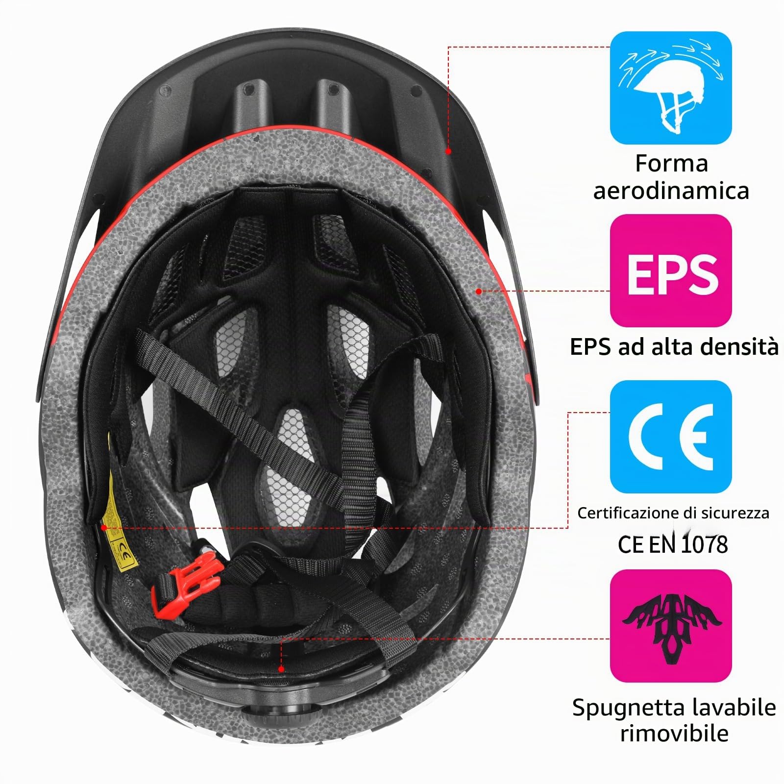 Casco da bicicletta, 21 prese d'aria, casco da ciclismo per adulti, casco da mountain bike e da strada, per uomo e donna, misura regolabile 57-61 cm