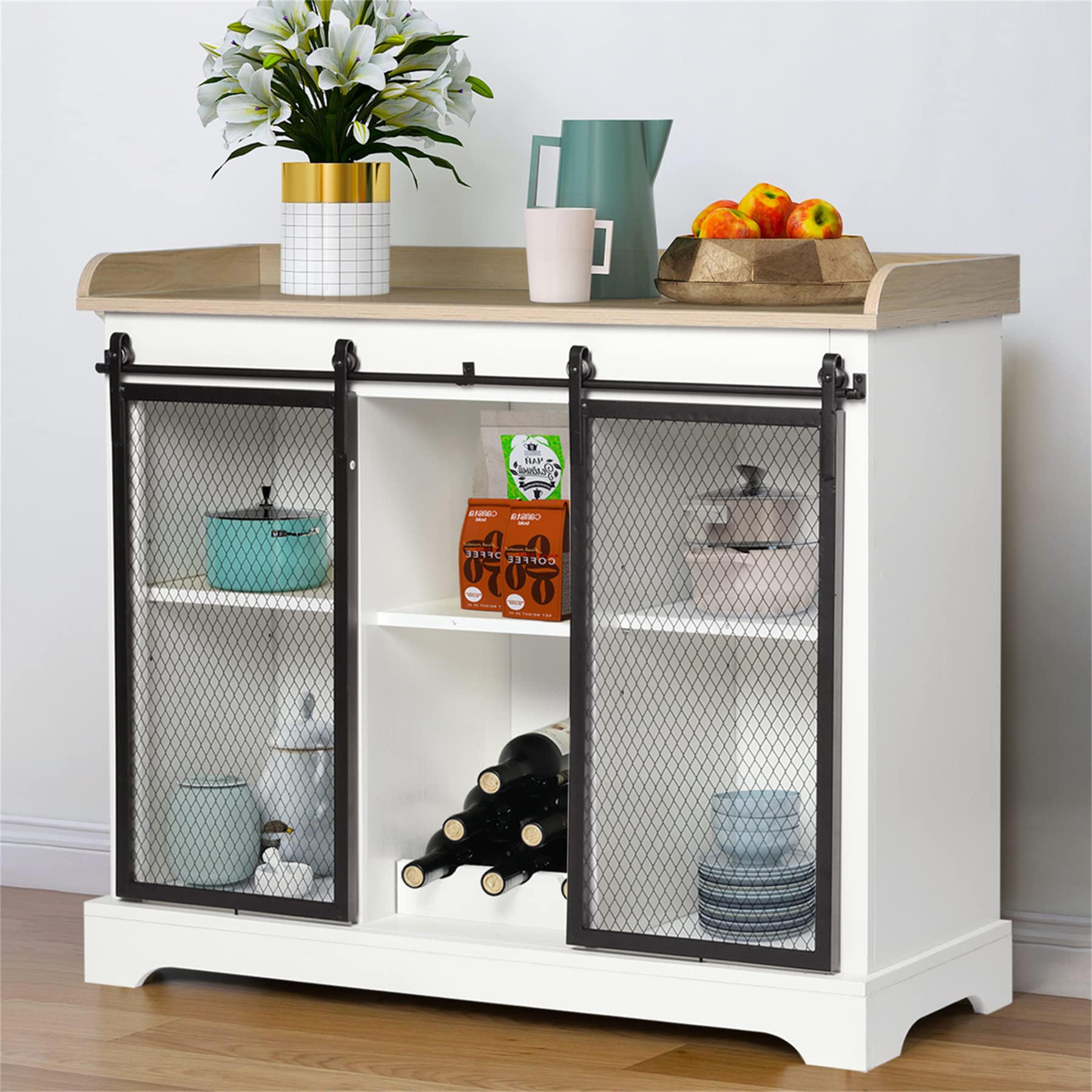 Buy Coffee Bar Sliding Barn Door Kitchen Sideboard Buffet