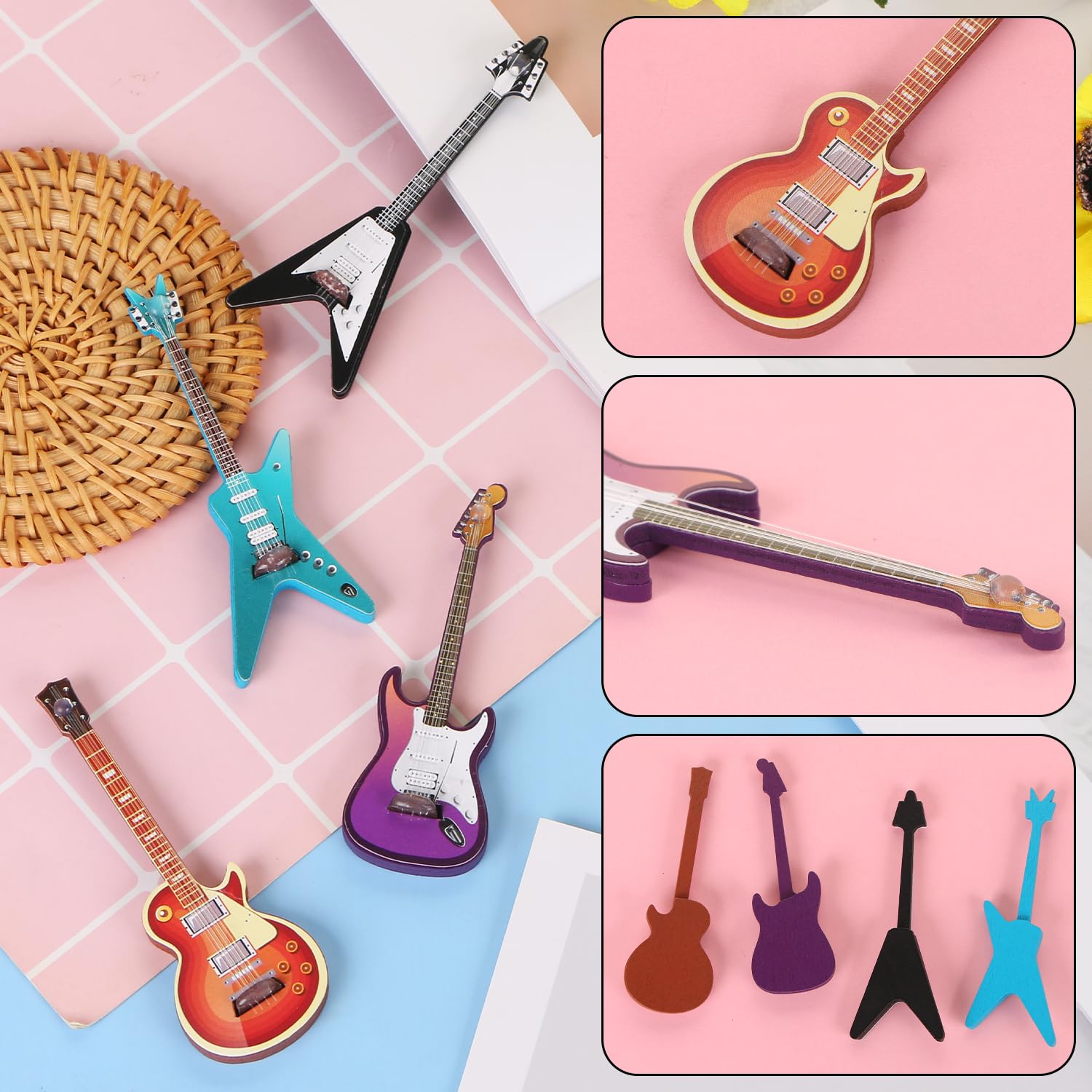 UHOMENY 4pcs Mini Guitar Set Wooden Miniature Musical Instrument Ornament Small Guitar Statue for Doll House Model Home Mini Music Room Landscape Decorations - Image 4