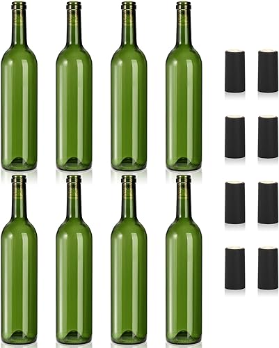 Miniatura 4 de DEAYOU Paquete de 8 botellas de vino burdeos de 25.4 fl oz, botellas de vidrio transparente con 8 corchos y 8 cápsulas retráctiles de PVC, botella