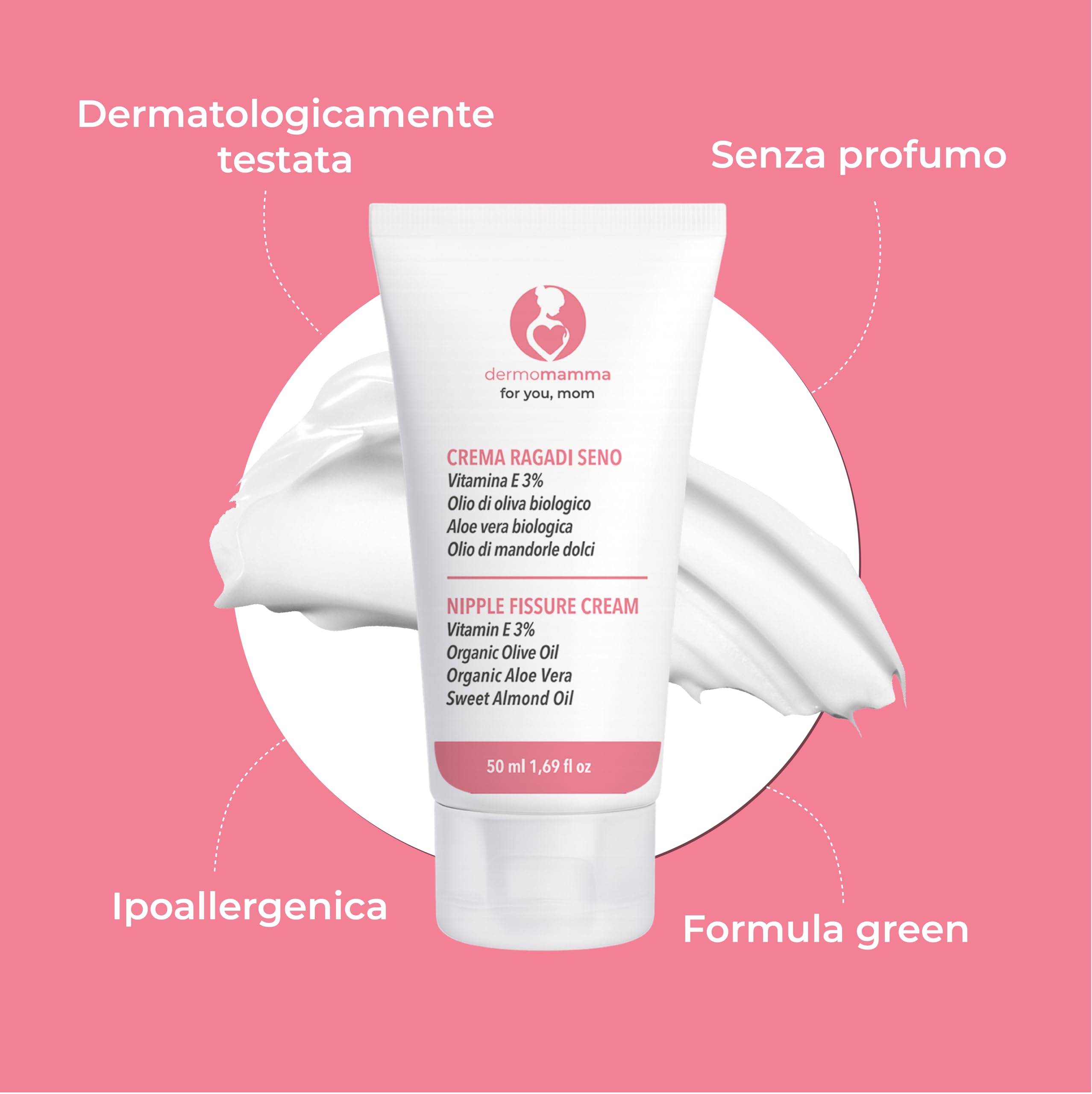 Crema Pezones con Vitamina E 3% y Aceite de Oliva Bio - 50ml | Bálsamo para Grietas del Pezón en Lactancia | Con Aloe Vera, Fórmula Green Sin Perfume y Natural