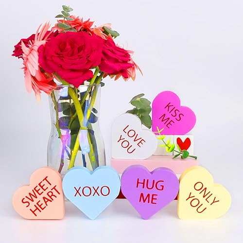 Miniatura 3 de Decoración del Día de San Valentín, 6 Letreros de Corazón de Madera con Doble Impresión para el Hogar, Mesa, Bandeja Escalonada, Repisa de Chimenea,