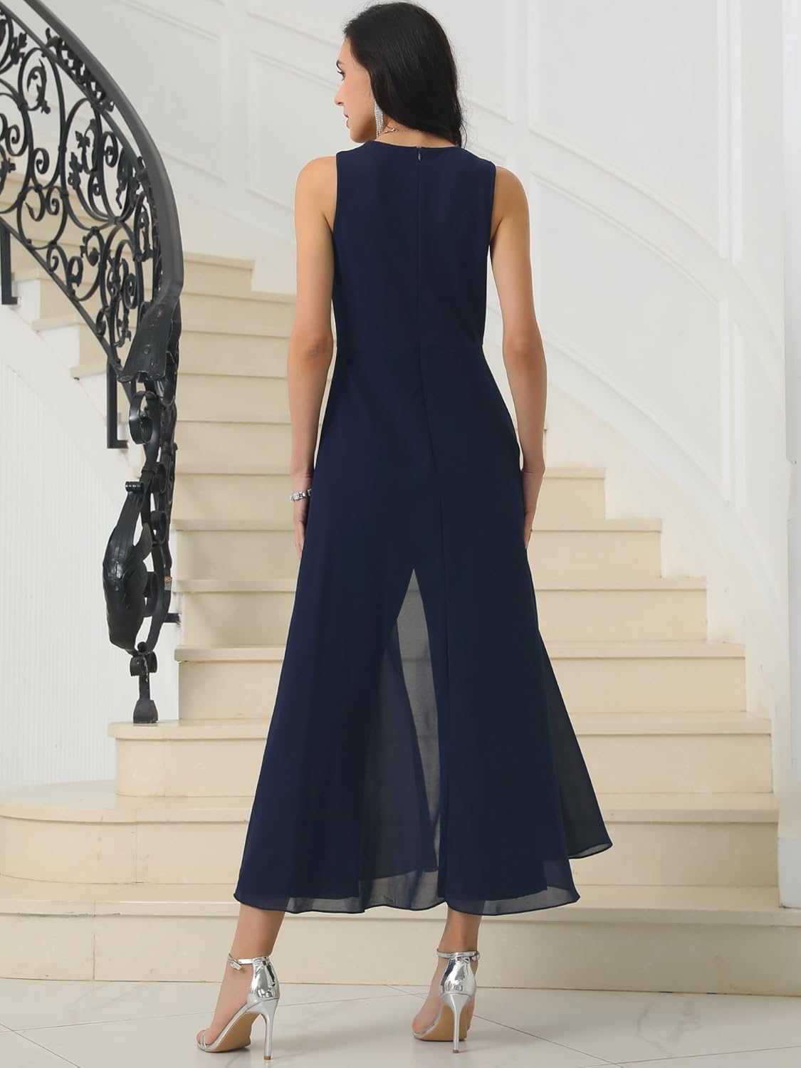 Women's Wide Leg Jumpsuits Chiffon Sleeveless Cocktail Formal Jumpsuit Pants for Dressy - Image 4