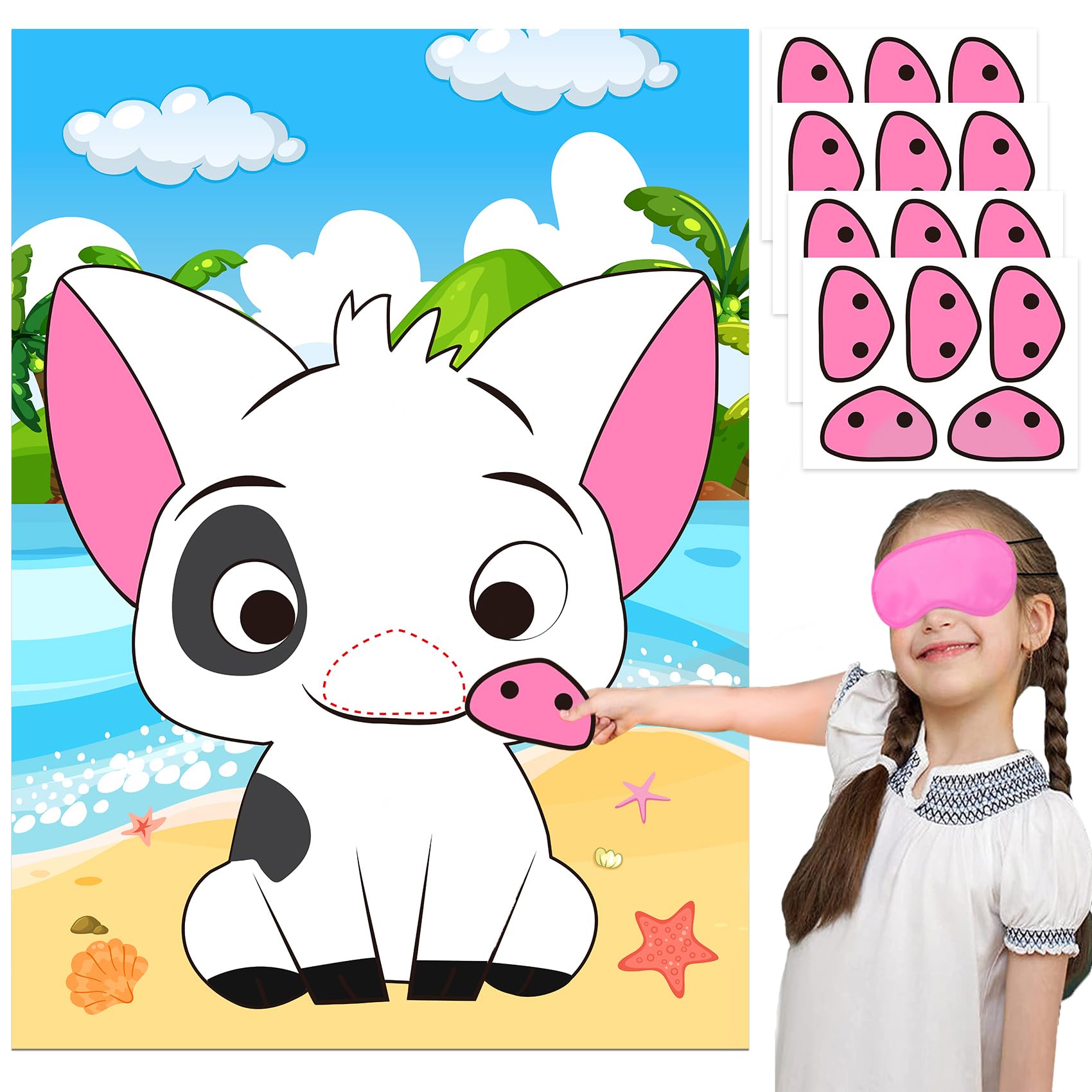 Mona Party Decorations Pin The Nose on The Pig Pin Game for Kids Mona Birthday Party Favors Pig Poster Decorations