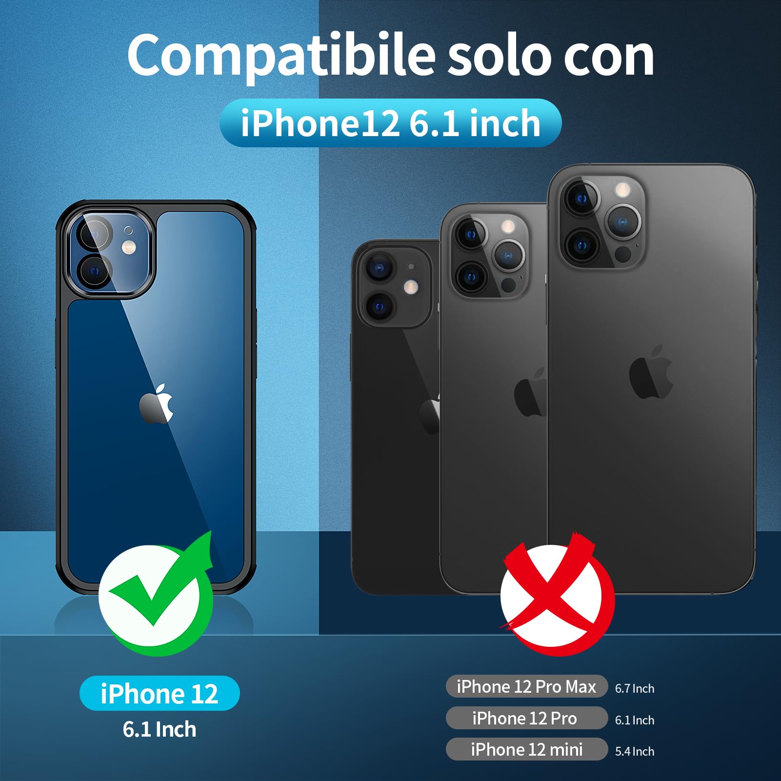 seacosmo Cover per iPhone 12, [9H HD] Integrata Vetro Temperato Schermo e Pellicola Fotocamera 360 Gradi Antiurto Custodia, Rugged Protezione Slim Case per iPhone 12 6.1", Nero