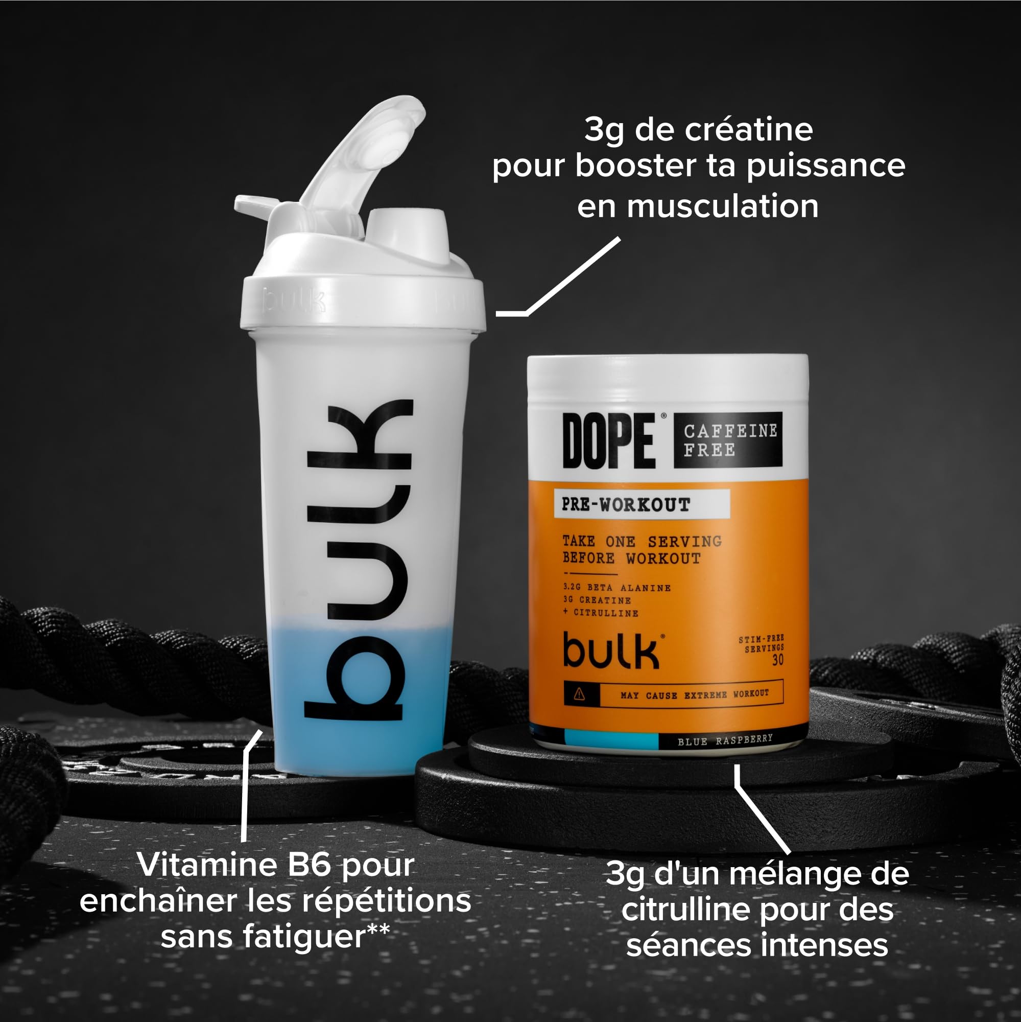 Dope Poudre Pré-Entraînement Sans Caféine | Strawberry Lime | 510g | 30 Portions | Sans Stimulants | 3,2g Beta Alanine | 3g Créatine | Mélange Citrulline AAKG | Vitamine B6 | Soutient la Puissance