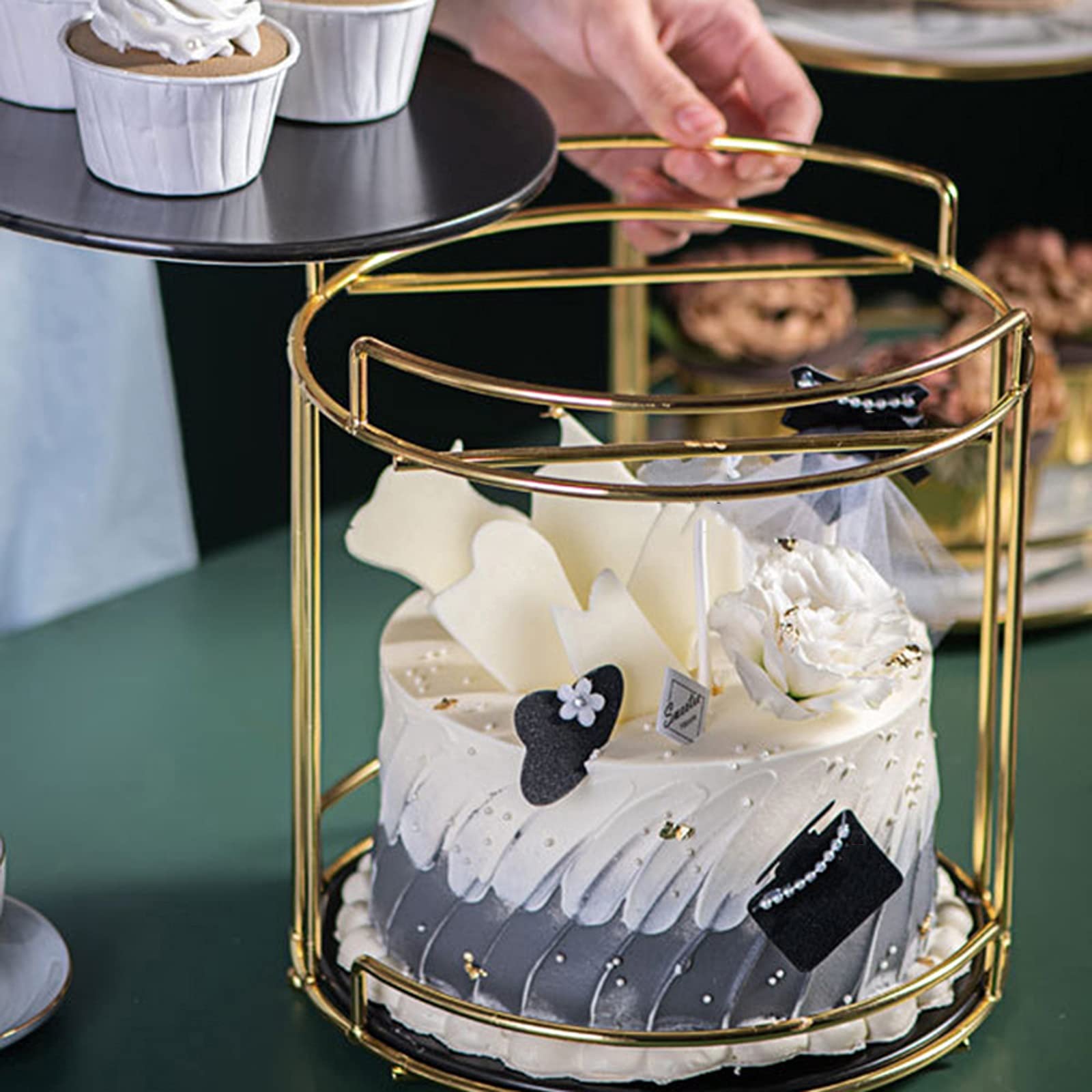 Bandejas para Tartas Mesa de postre de cerámica de soporte de doble capa con soporte de metal Multiuso Magdalena Pantalla Pastel de boda Pastelería Sirviendo bandeja Soporte para Cupcakes