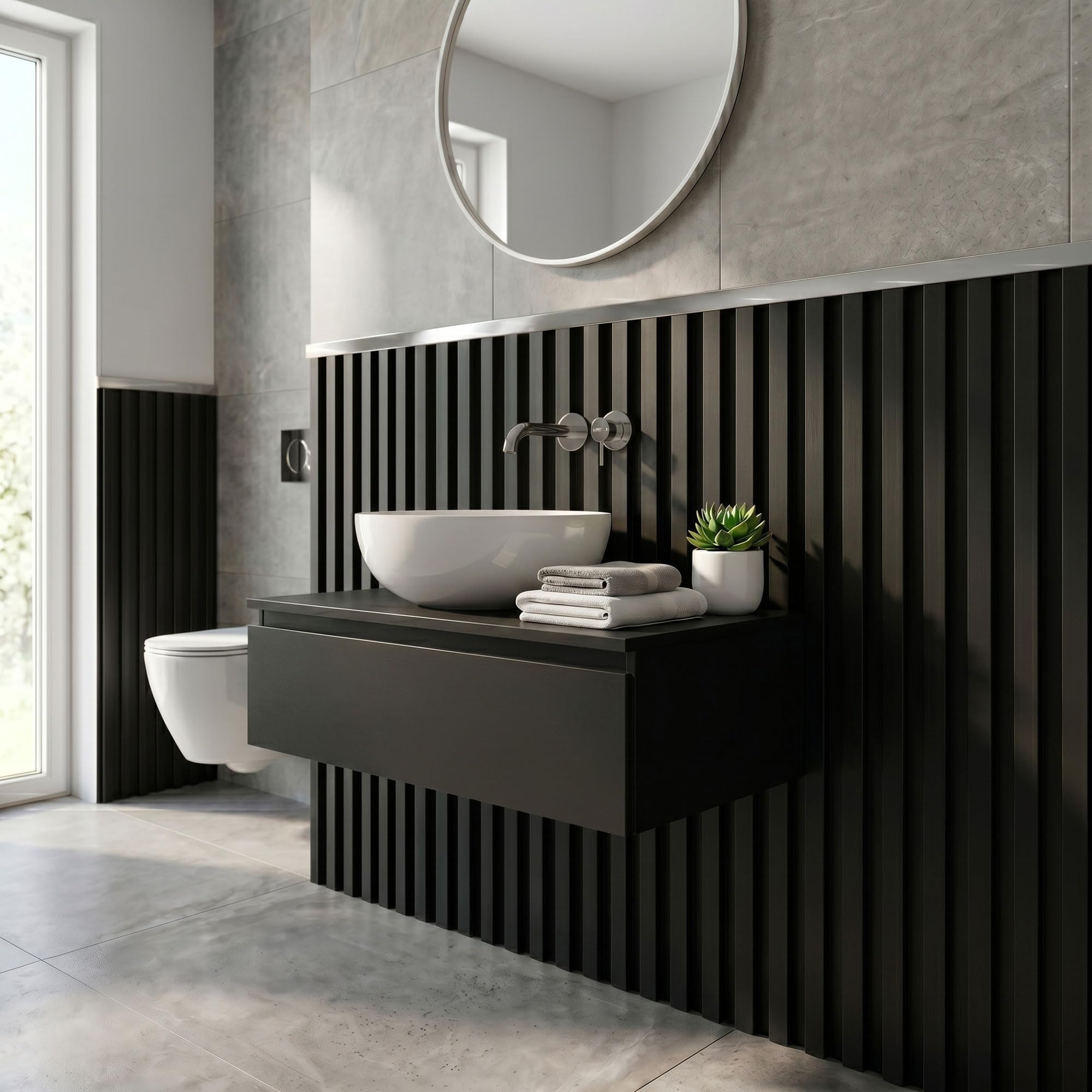 Frankystar Bach - Set 8 Pannelli Fonoassorbenti Acustici Decorativi 150x18 cm per Interno ed Esterno in WPC Nero