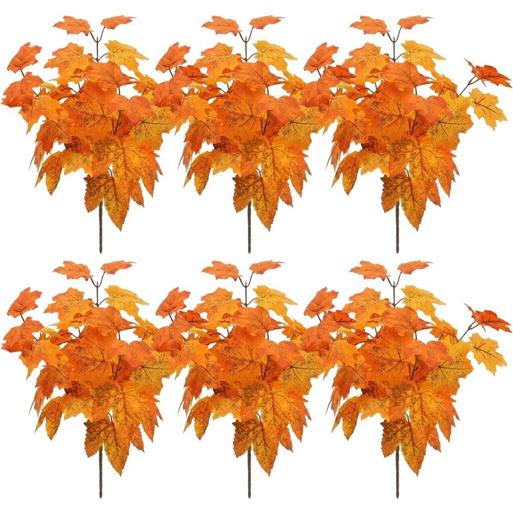 6pcs Artificial Maple Leave Branches Autumn Fake Leave Stems Halloween Maple Leaf Window Garden Decor for Thanksgiving Party