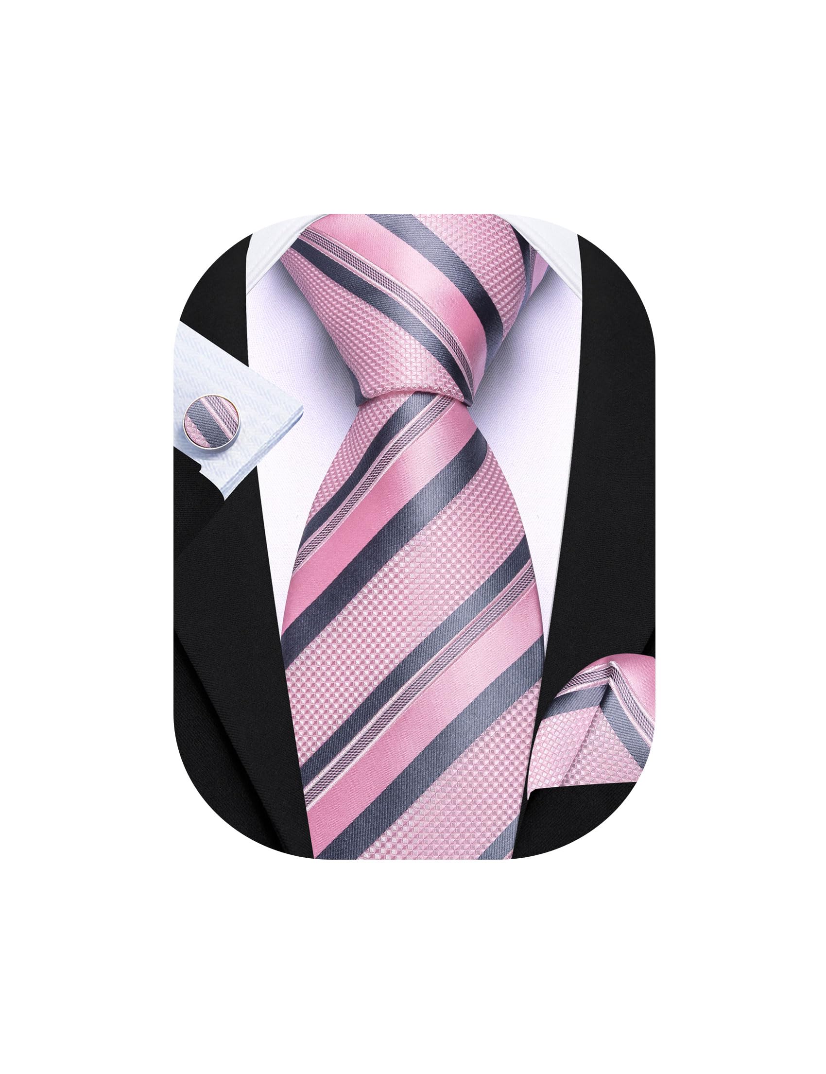 Barry.Wang Mens Tie Set Plaid Check Stripe Neckties Pocket Square Cufflinks | Woven Classic,Formal/Casual Men's Necktie,Luxury,Business,Wedding,Party,Prom,Graduation