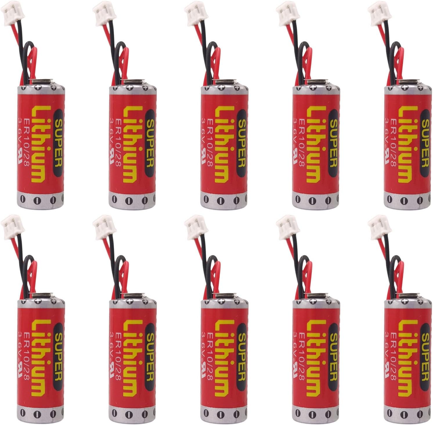 (10-Pcs) ER10/28 3.6V 800mAh Battery ER10280 3.6V PLC Battery for FX2NC-32BL ER10/28 with Plug (3.6 Volt, 0.8 Ah, Non-Rechargeable)
