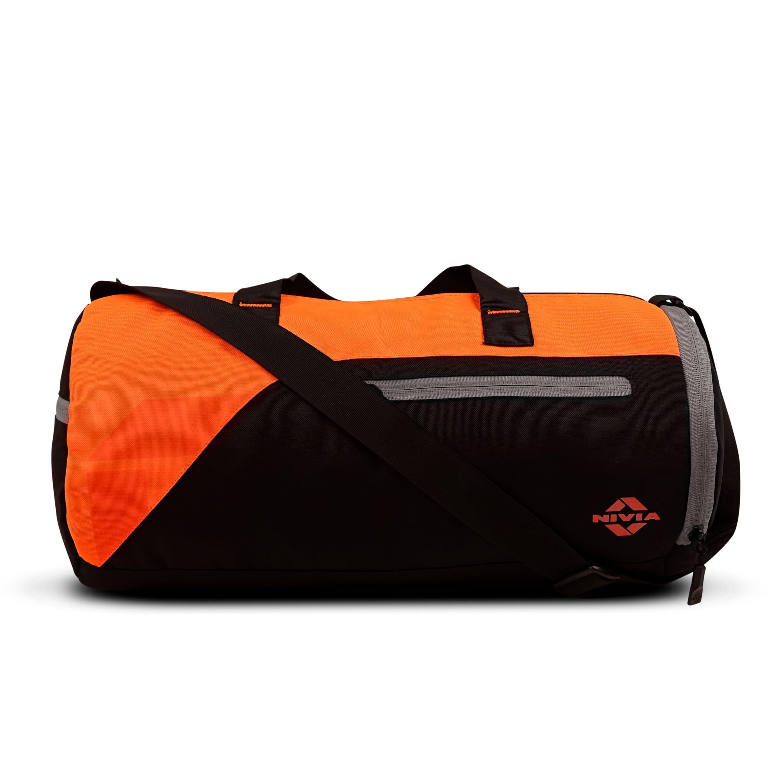 Nivia Fuse Gym Duffle Bag for Men and Women, 25L Lightweight Training and Travel Bag with Shoe Compartment, Quick Access Pockets, and Adjustable Strap, Designed for Athletes, Travel (Black/Orange)