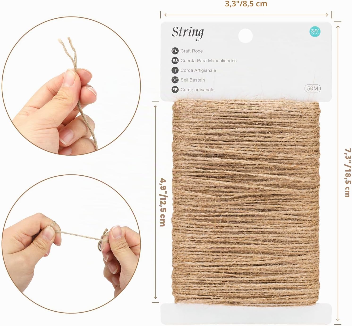 KINGLAKE Jute Twine 2 mm, 50 m Parcel Cord, Natural Jute Ribbon, Jute Cord, Knitted Jute Yarn, Hemp Cord, Garden Cord, Plant Cord, Jute Cord, Twine Craft Cord for Garden and Decorating 2mm-50M Natural